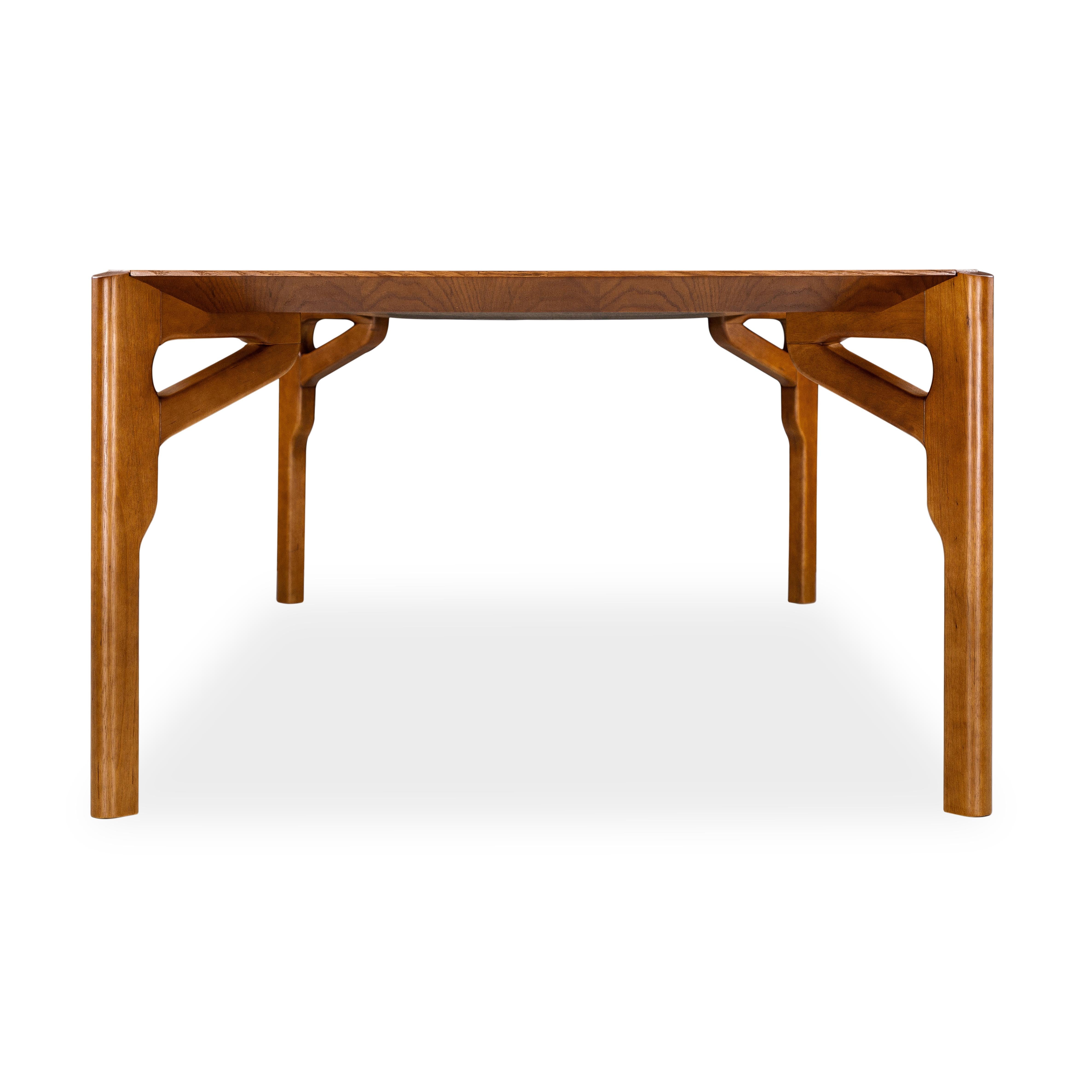 Contemporary Hawk Dining Table with an Almond Oak Wood Veneered Table Top 86'' For Sale