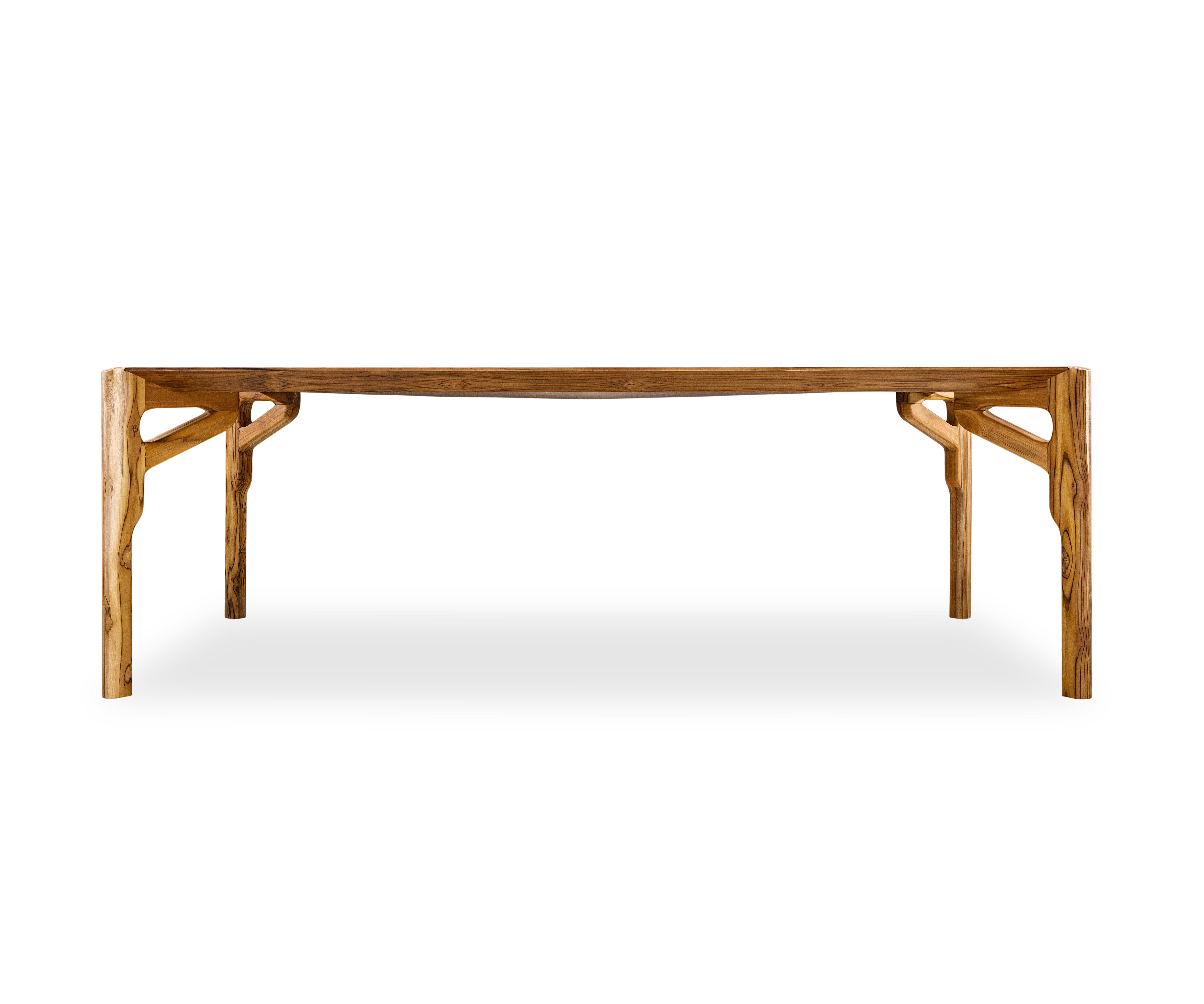 Contemporary Hawk Dining Table with a Teak Wood Veneered Table Top 70'' For Sale
