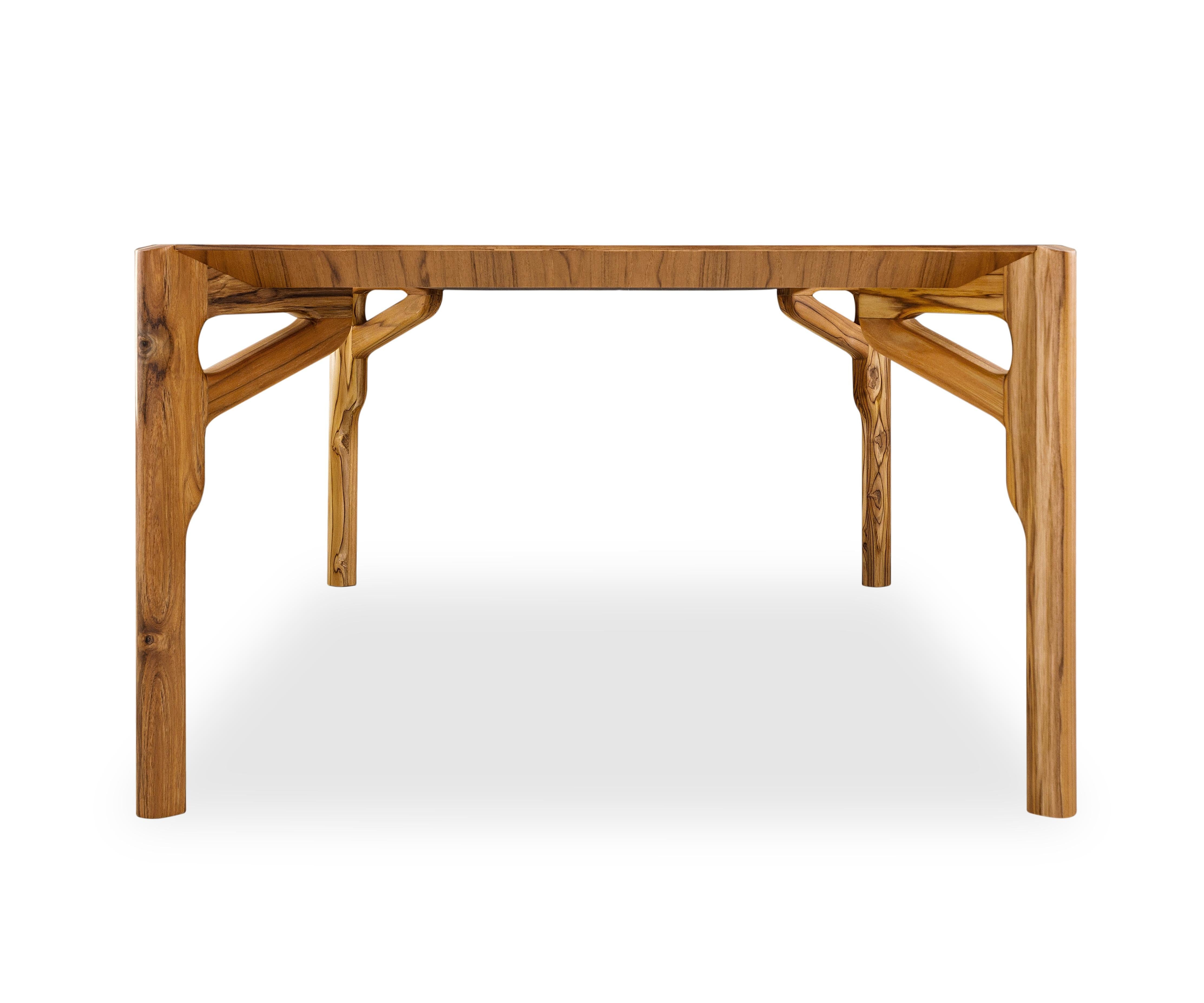 Hawk Dining Table with a Teak Wood Veneered Table Top 70'' For Sale 1