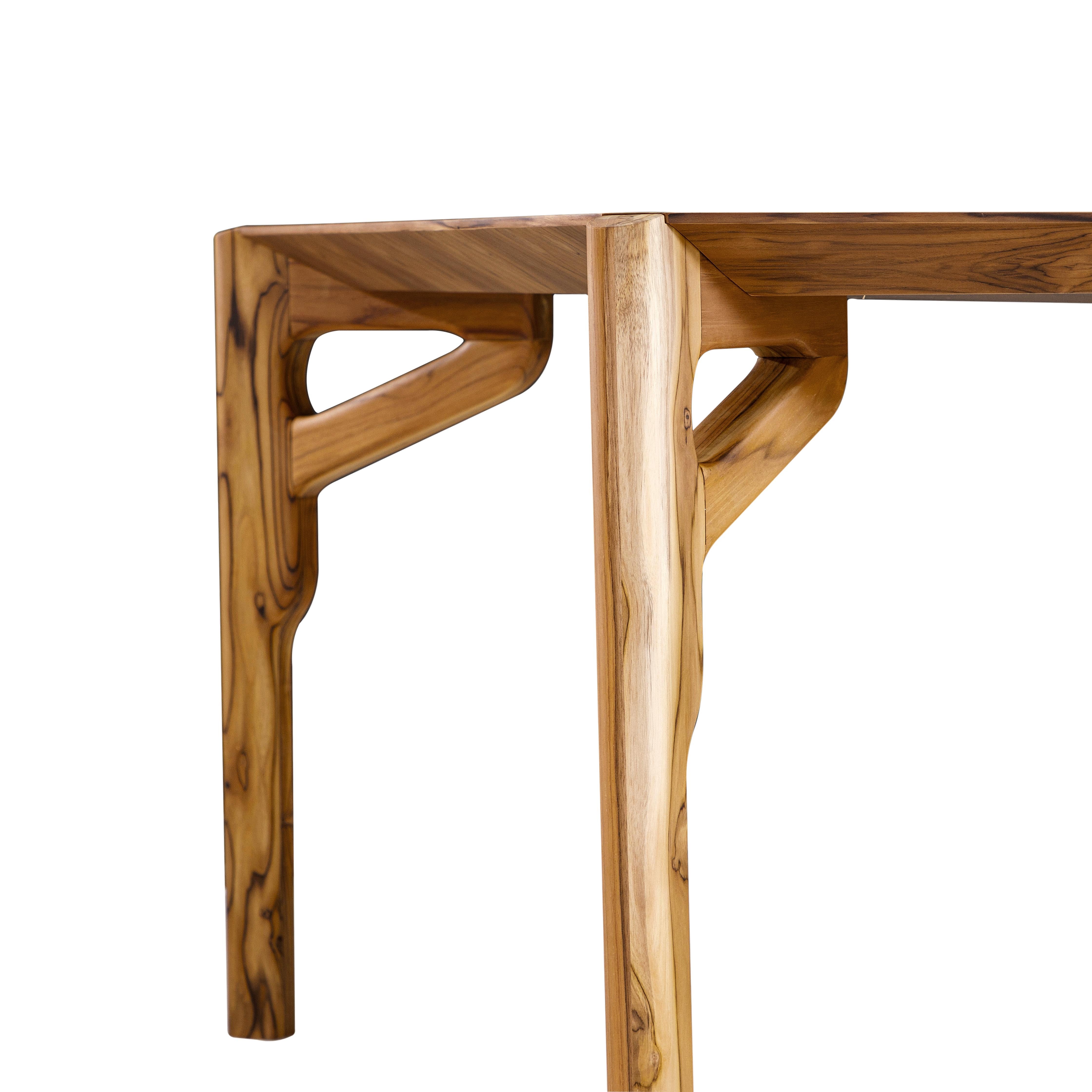Contemporary Hawk Dining Table with a Teak Wood Veneered Table Top 86'' For Sale