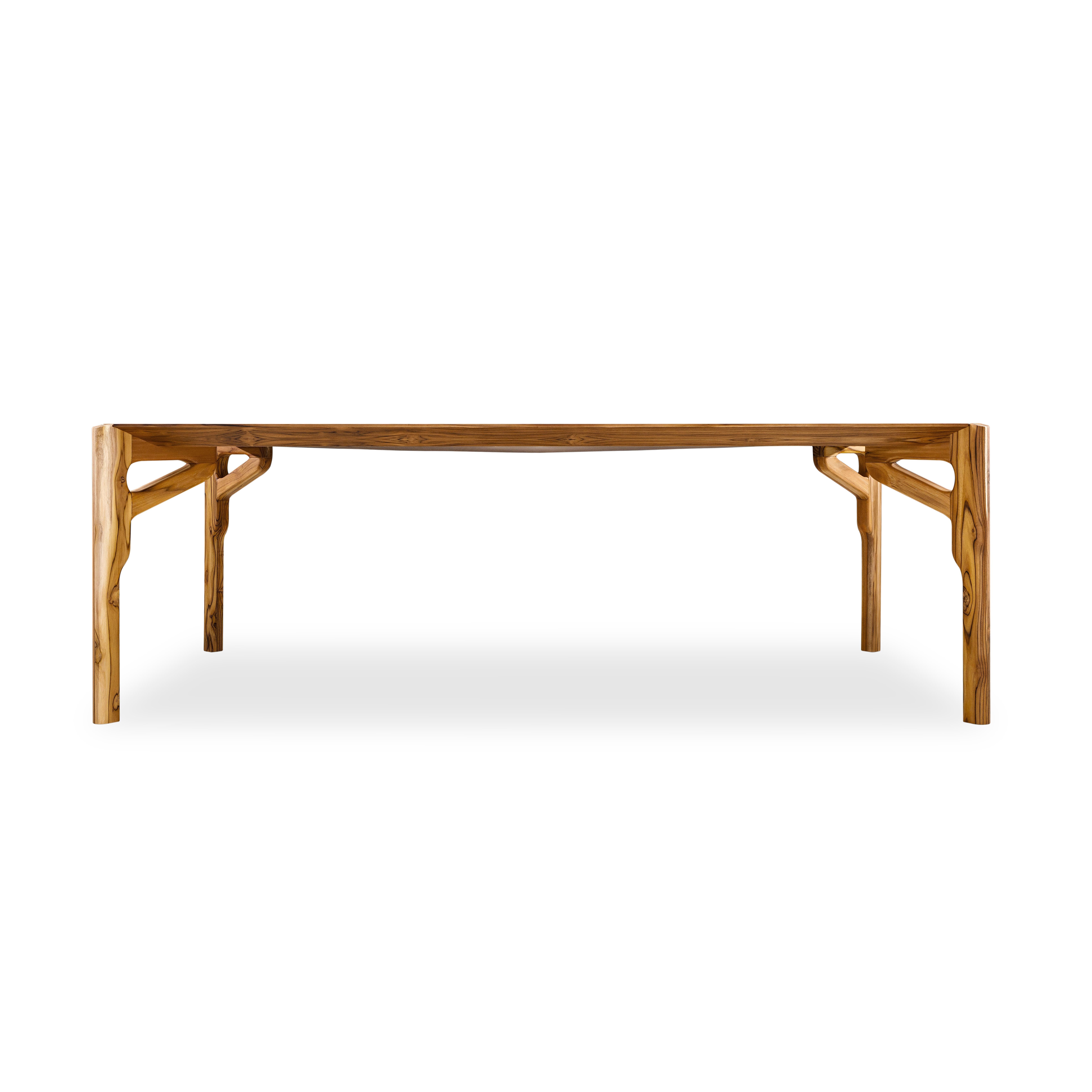 Hardwood Hawk Dining Table with a Teak Wood Veneered Table Top 86'' For Sale