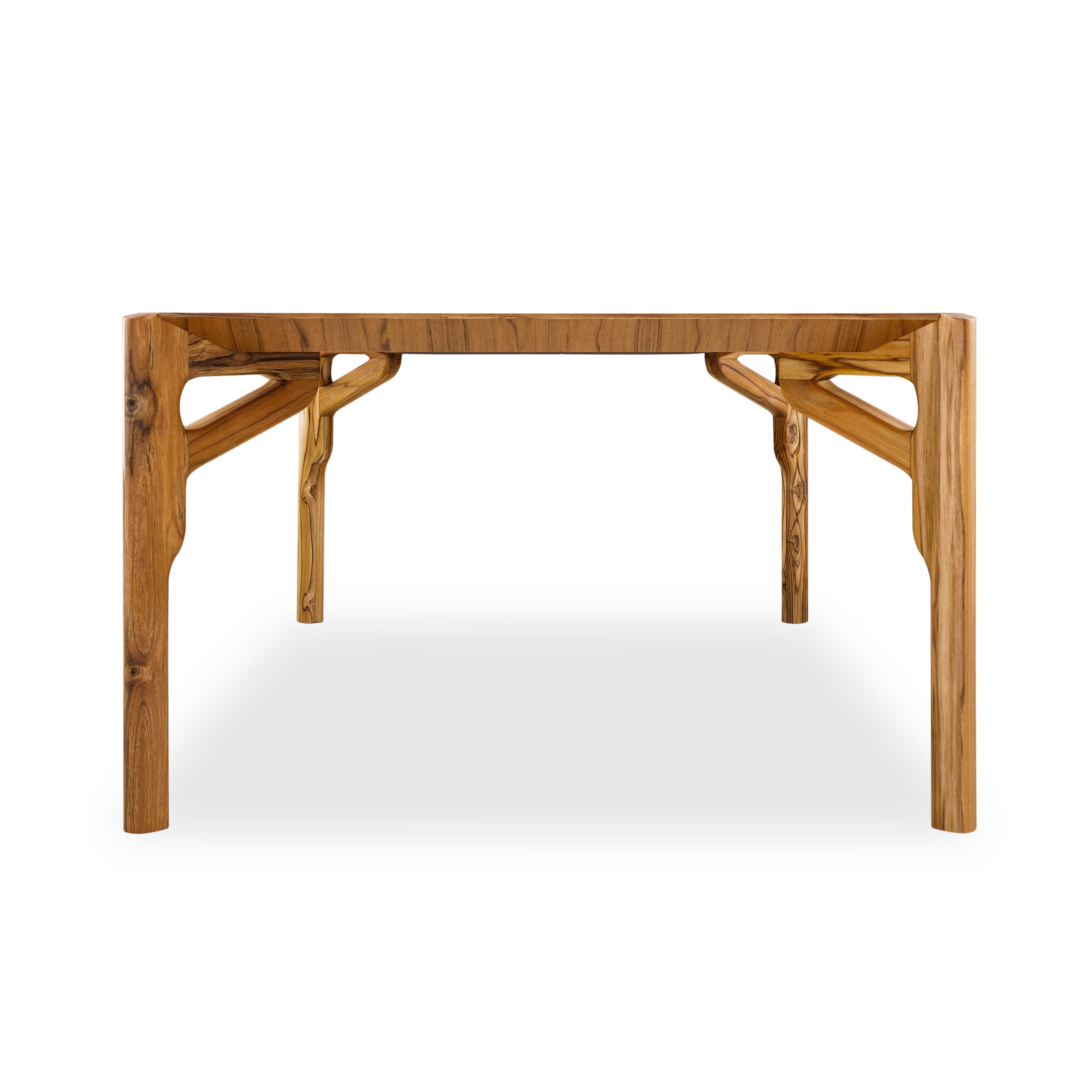 Hawk Dining Table with a Teak Wood Veneered Table Top 86'' For Sale 1