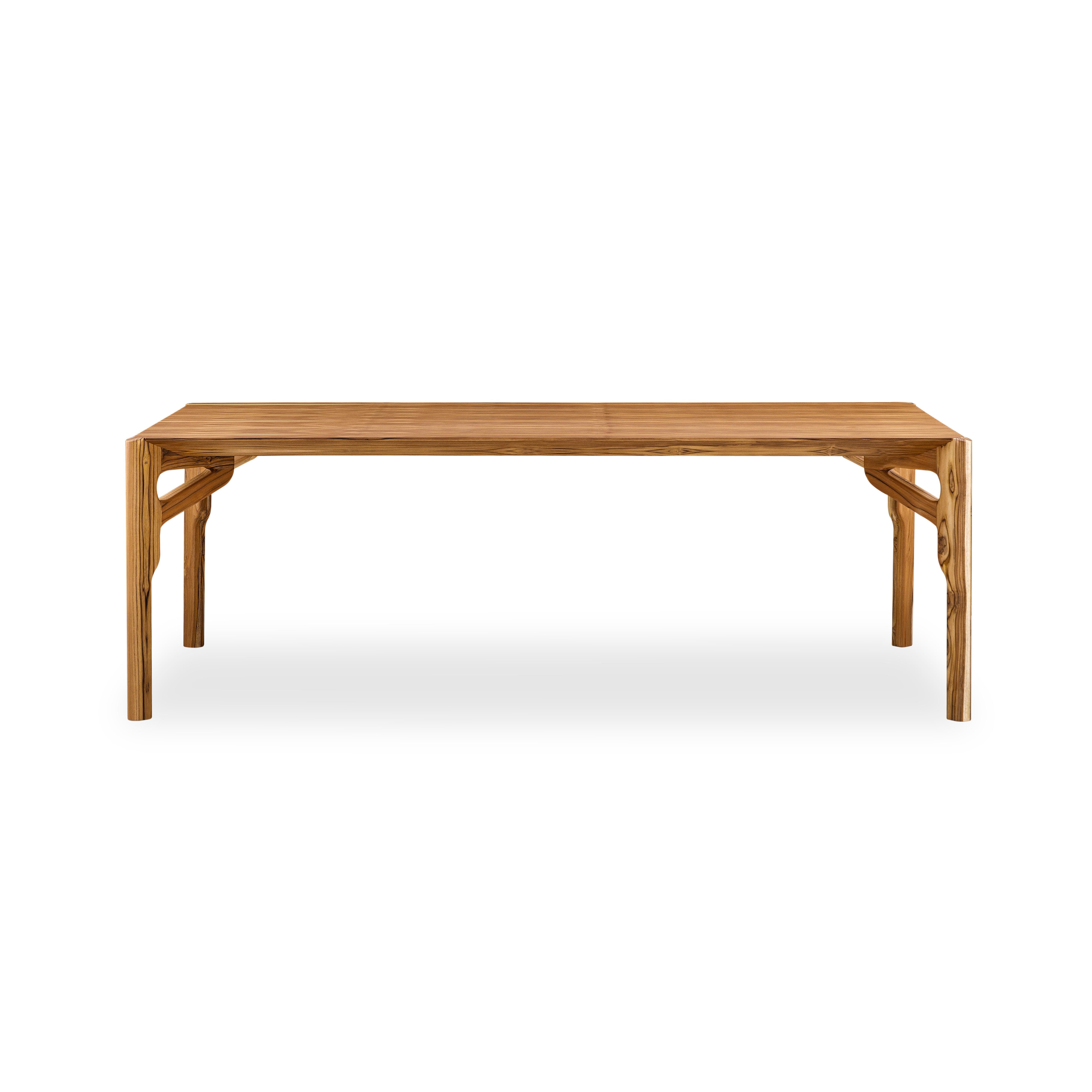 Hawk Dining Table with a Teak Wood Veneered Table Top 86'' For Sale 2