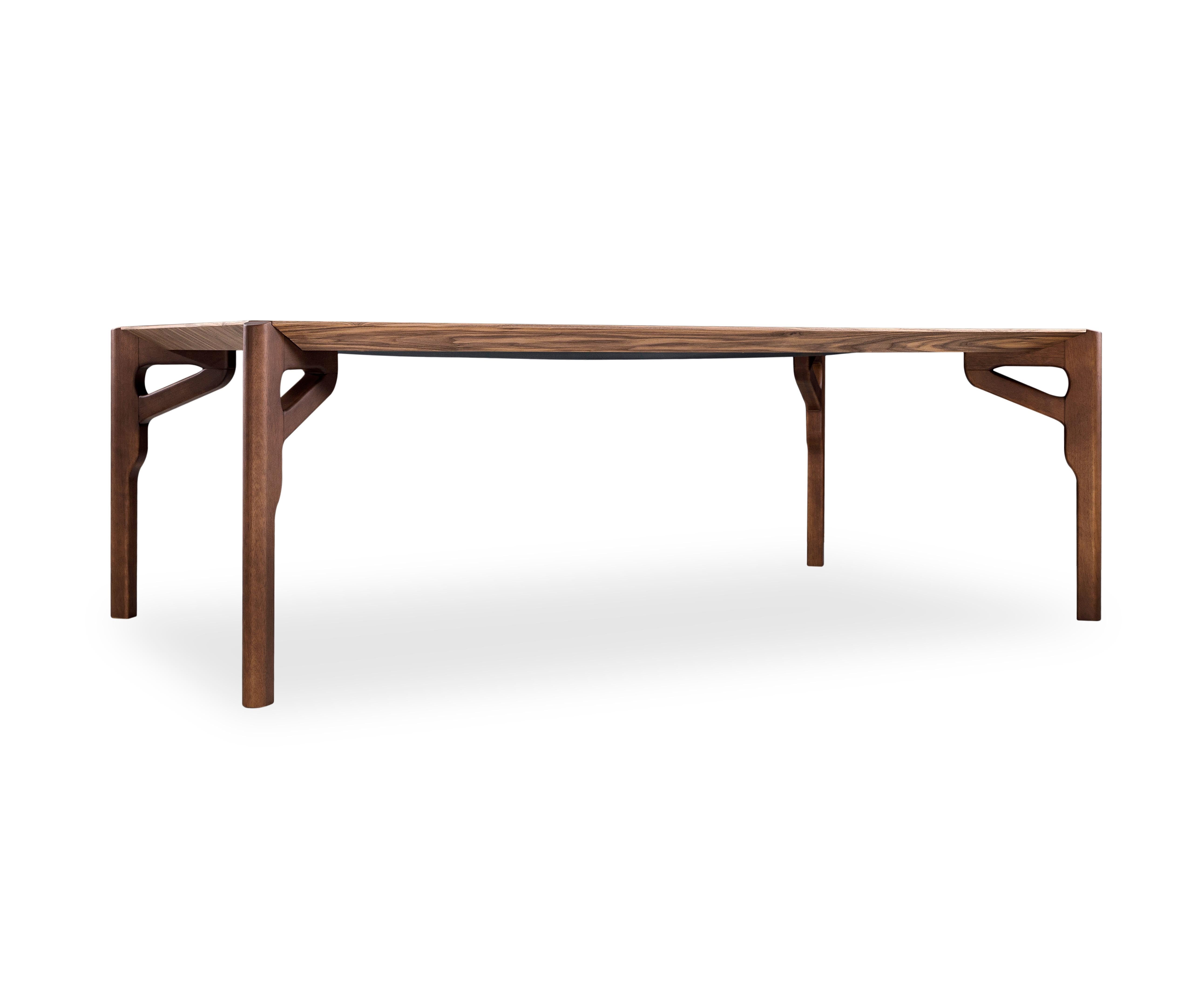 Brazilian Hawk Dining Table with a Walnut Wood Veneered Table Top 70'' For Sale