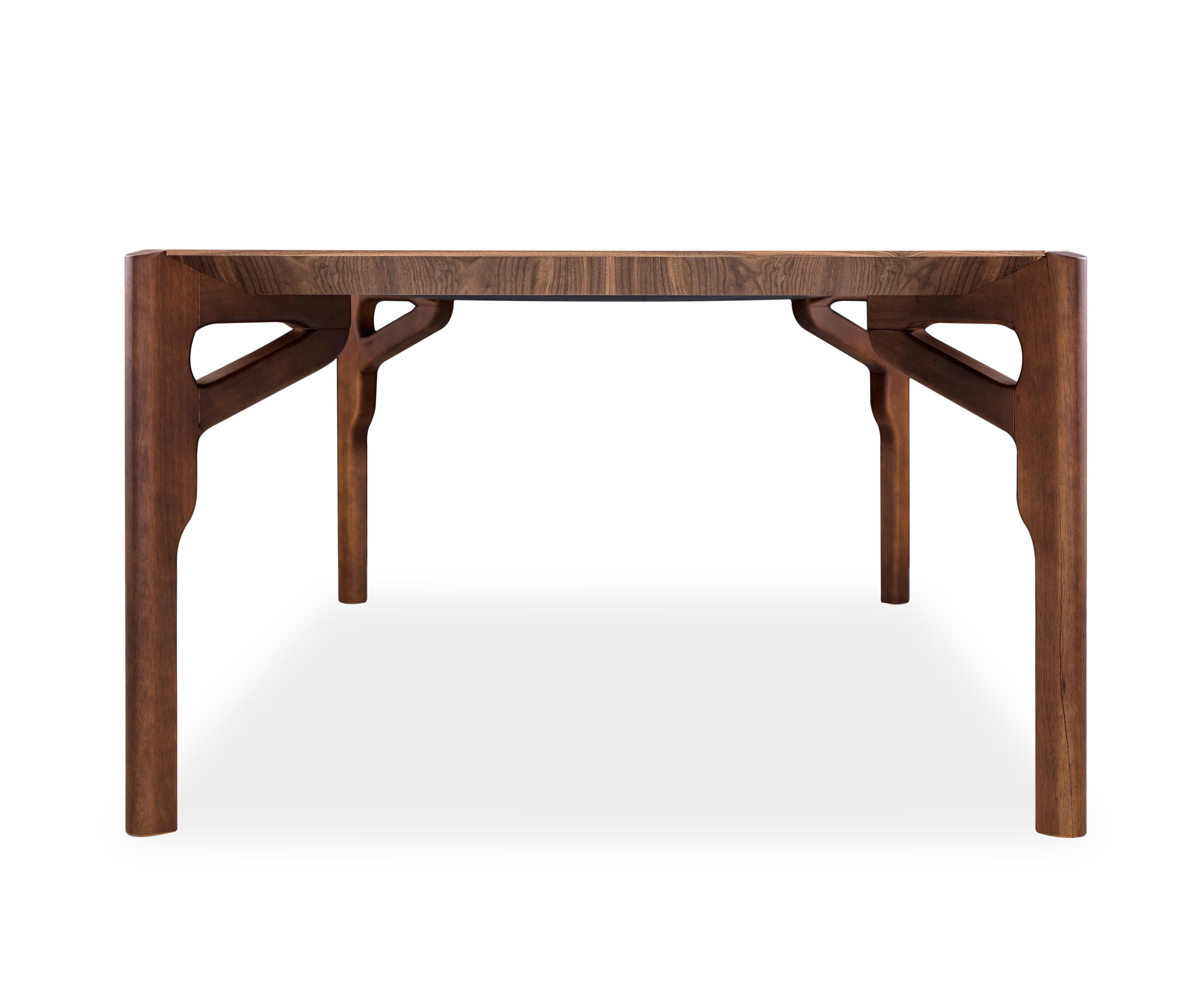 Contemporary Hawk Dining Table with a Walnut Wood Veneered Table Top 70'' For Sale