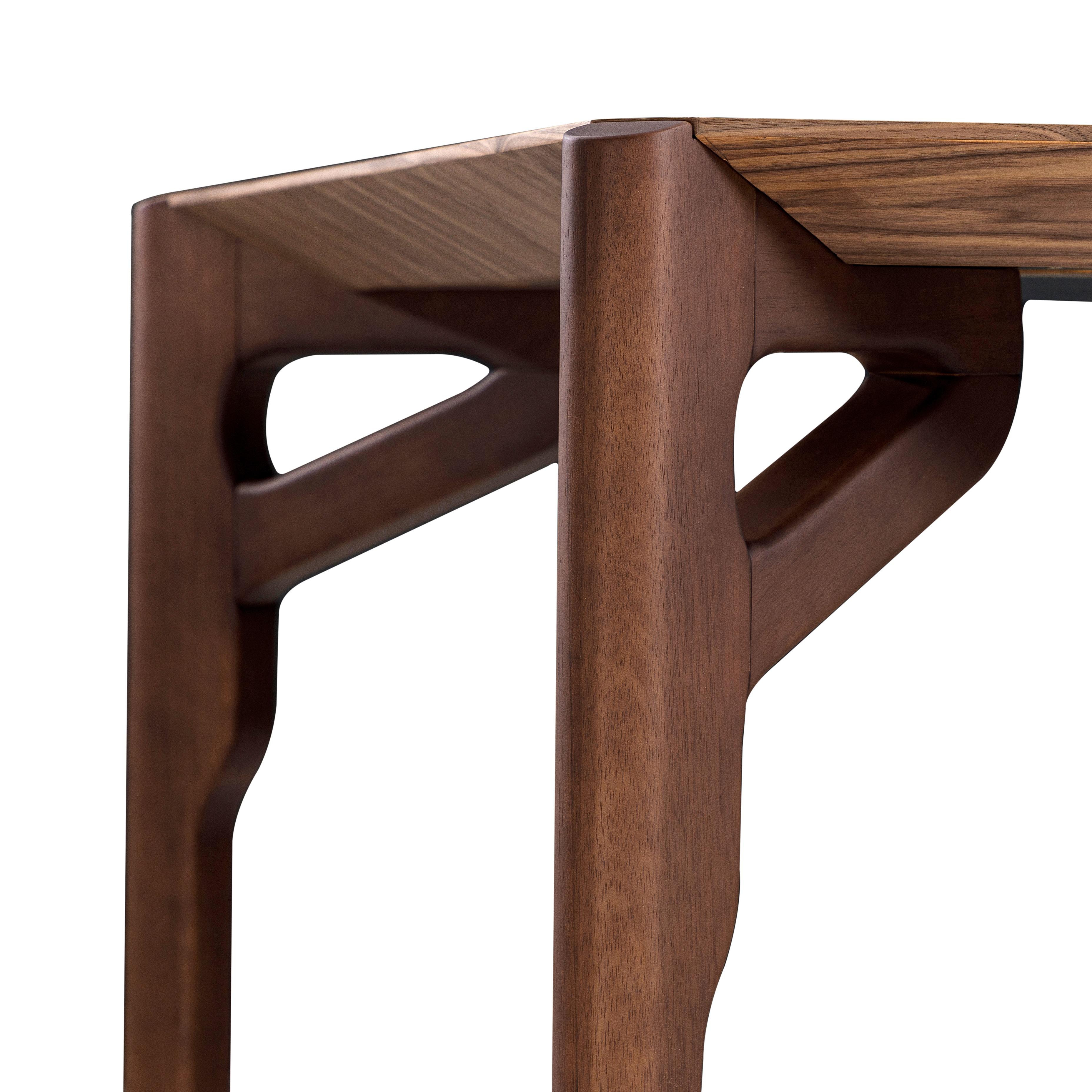 Hawk Dining Table with a Walnut Wood Veneered Table Top 70'' For Sale 1