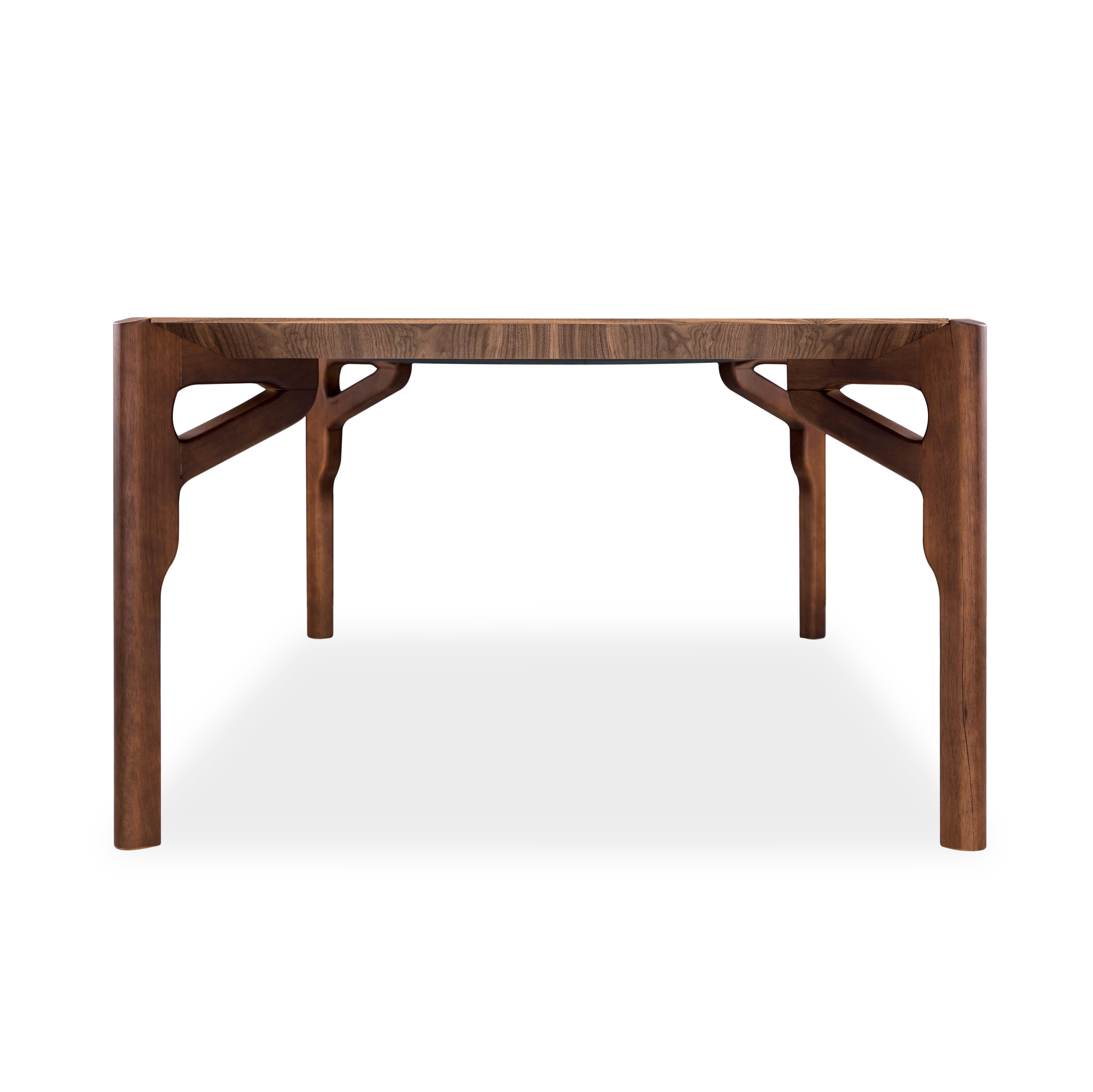 Brazilian Hawk Dining Table with a Walnut Wood Veneered Table Top 86'' For Sale