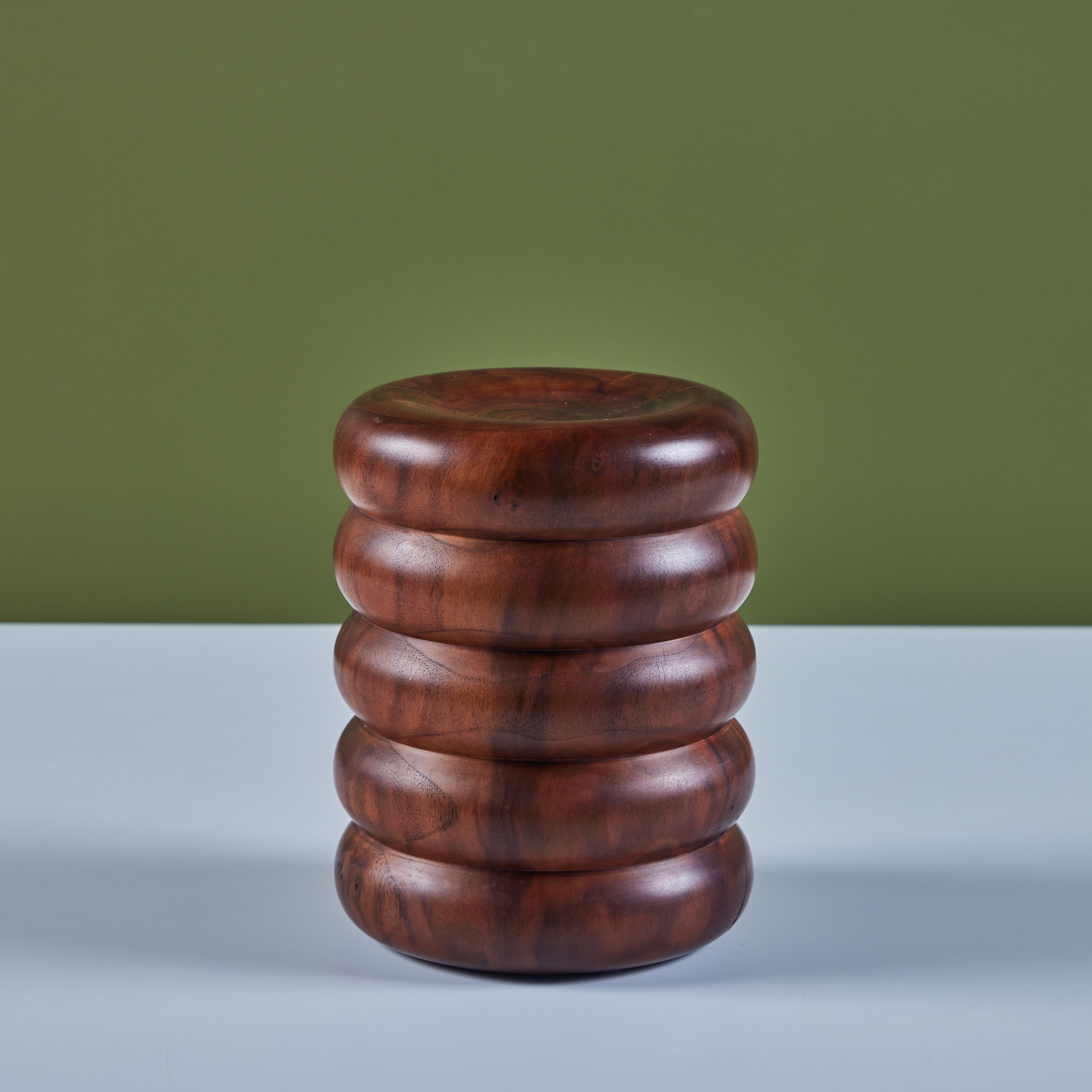 Hand-Carved Hawk & Stone Claro Walnut Ribbed Stand For Sale
