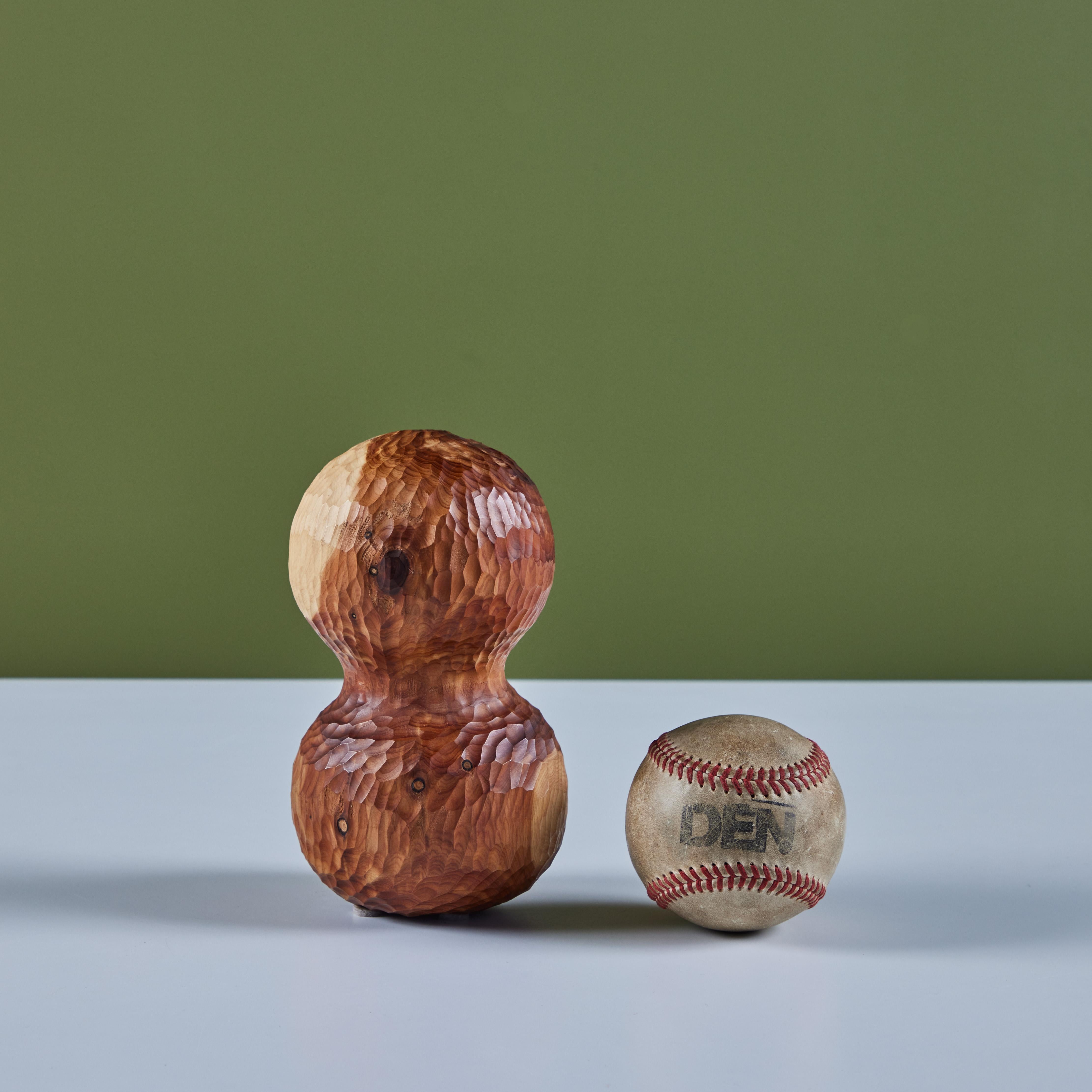 Organic Modern Hawk & Stone Juniper Carved Double Ball For Sale