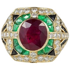 Vintage Hawkantiques Impressive 2.97 Carat Ruby Diamond and More Mosaic Ring