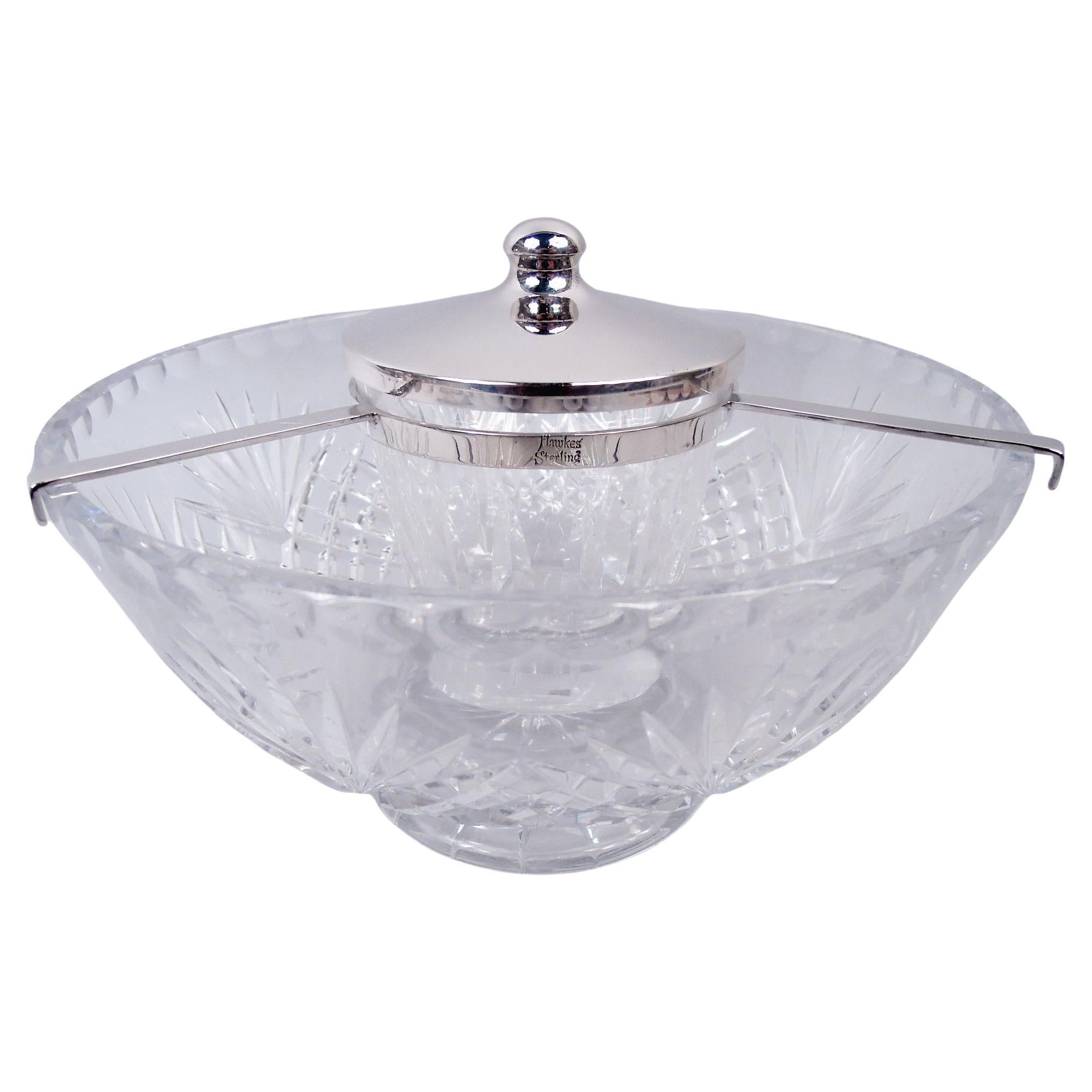 Ciotola per caviale in argento e vetro tagliato Hawkes American Edwardian Sterling Silver & Cut-Glass