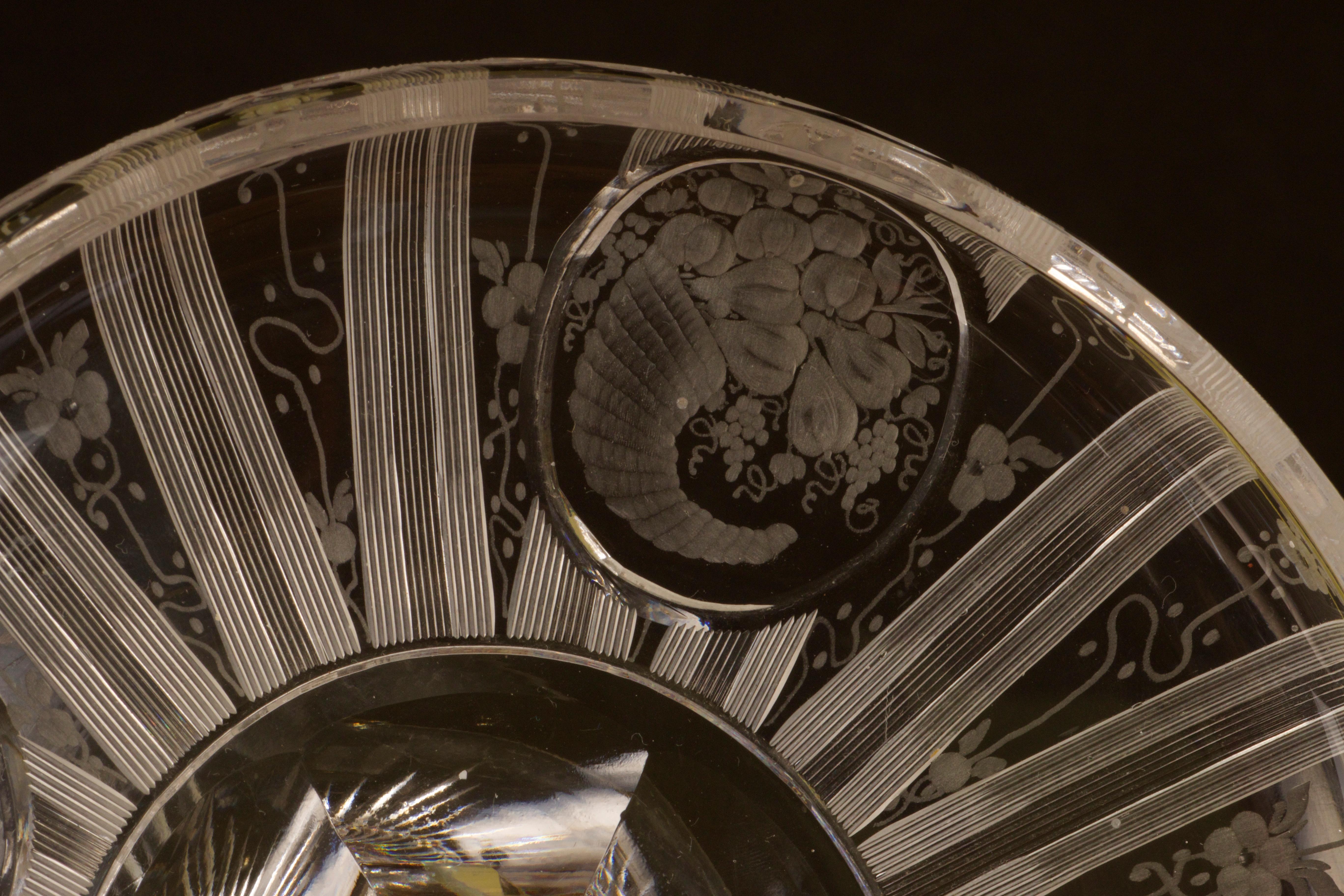 Blown Glass Hawkes Engraved Compote For Sale