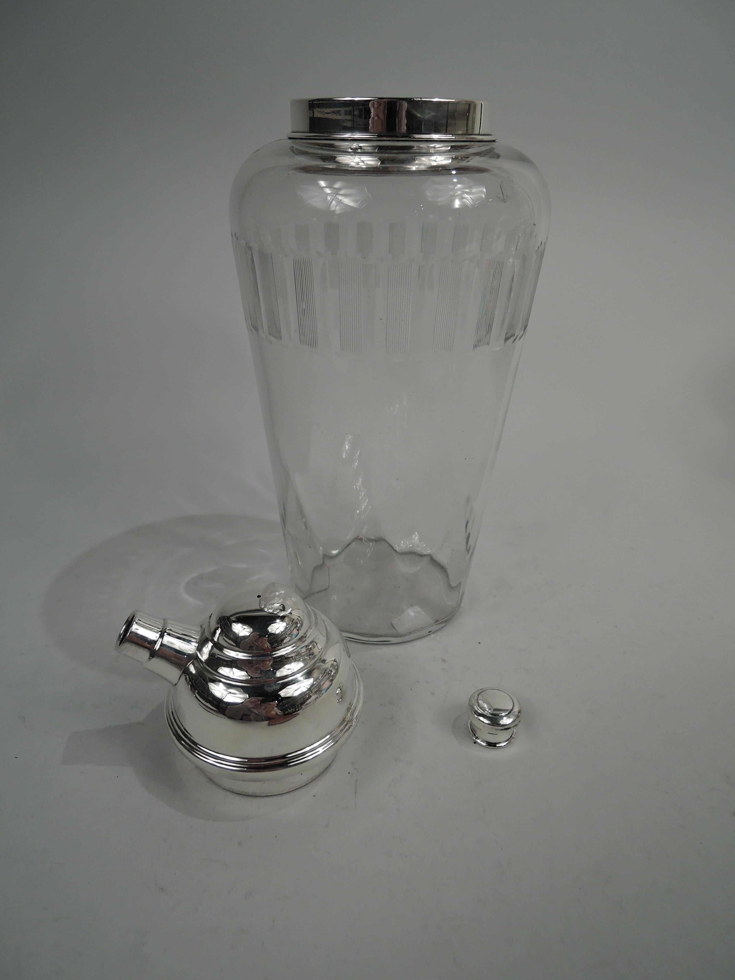 Hawkes Large Art Deco Sterling Silver and Cut-Glass Cocktail Shaker For ...