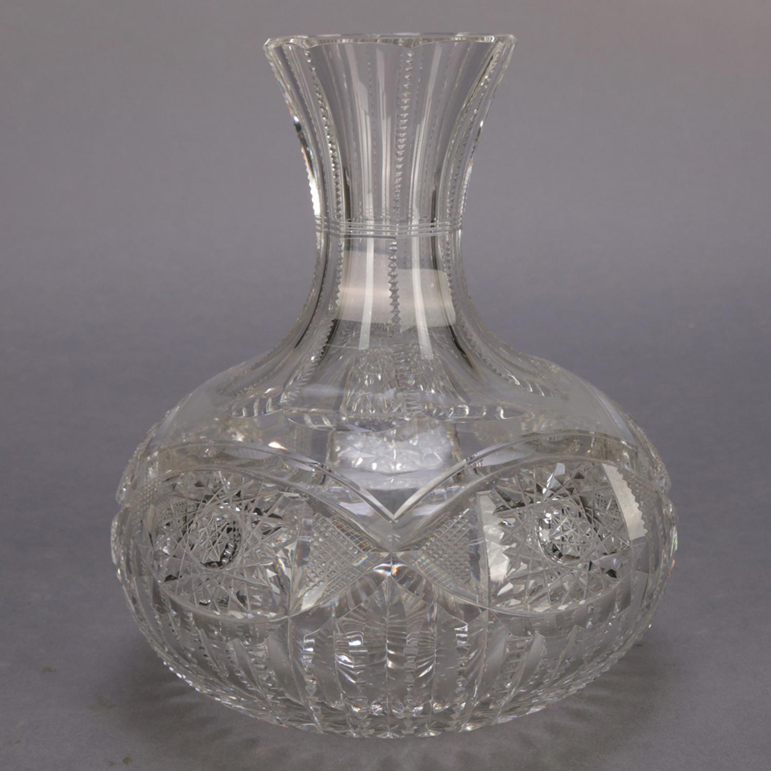 Crystal Hawkes School American Brilliant Cut Glass Wine Carafe, 20th Century