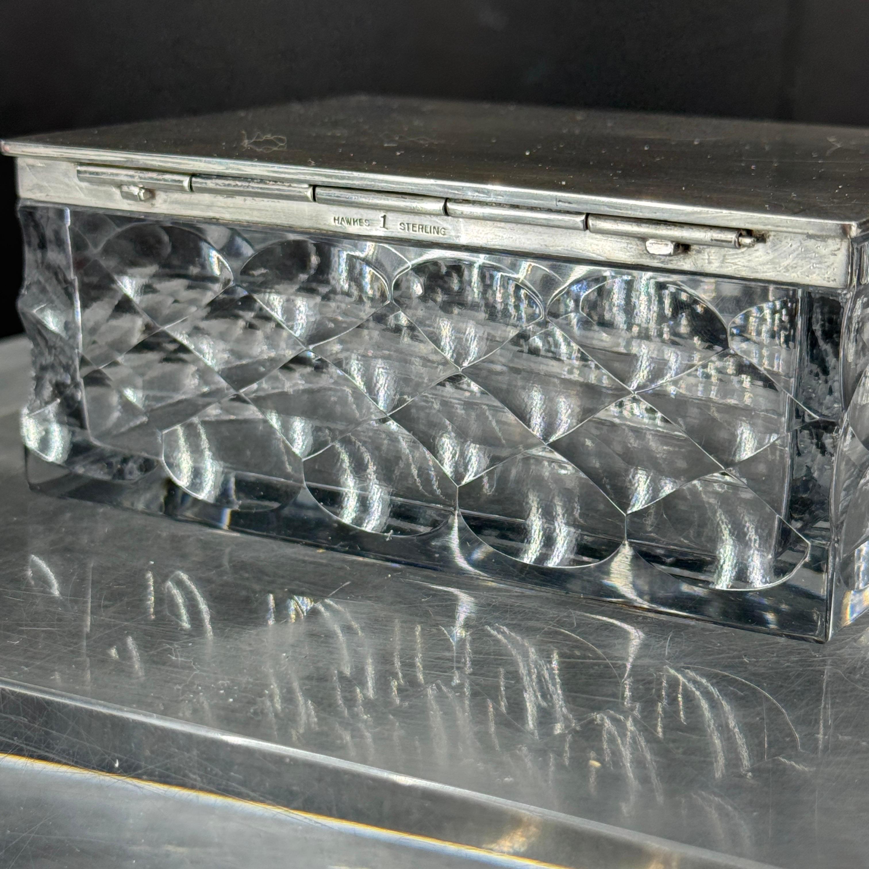 Scatola rettangolare Hawkes in argento e cristallo, anni '50 in vendita 3