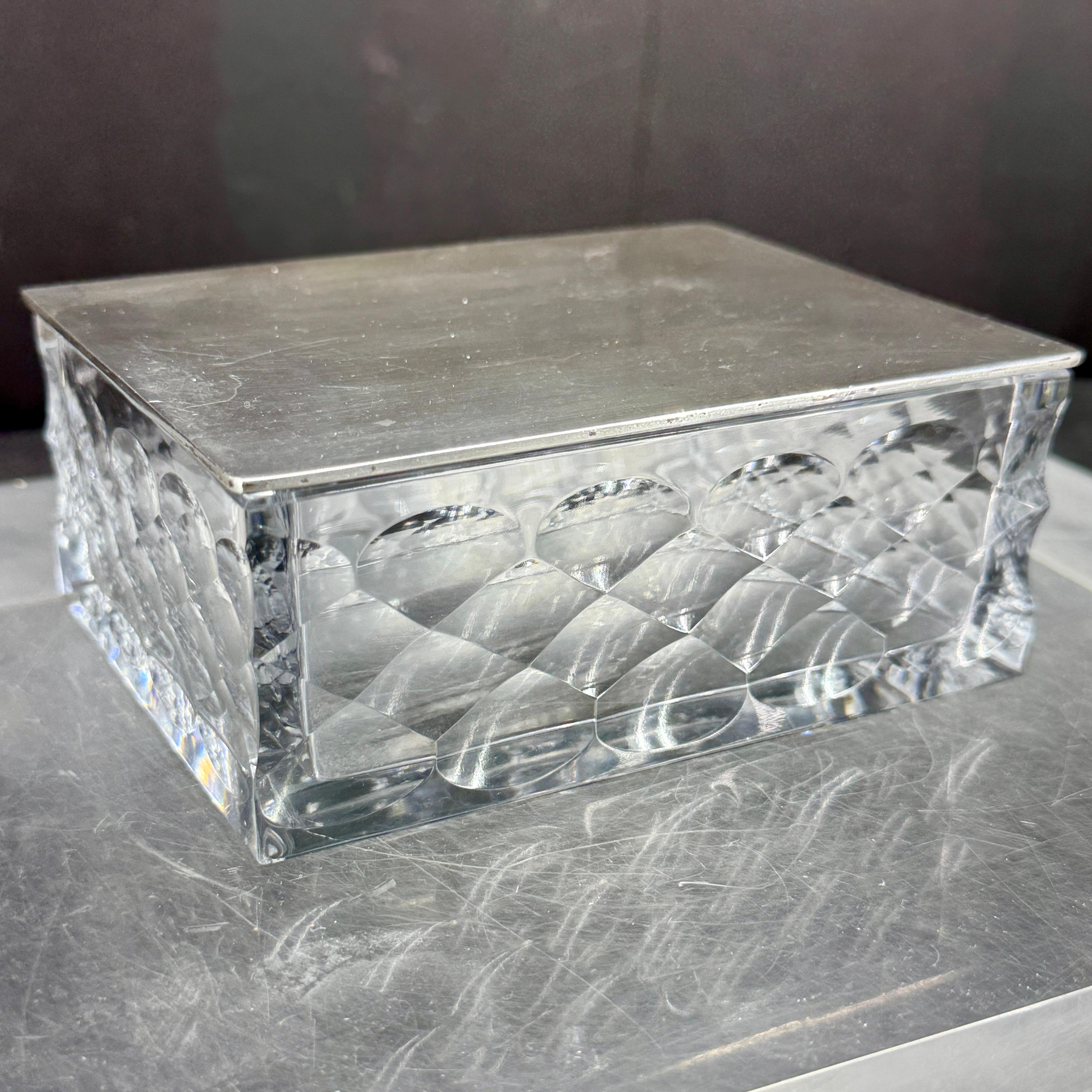 Cristallo Scatola rettangolare Hawkes in argento e cristallo, anni '50 in vendita