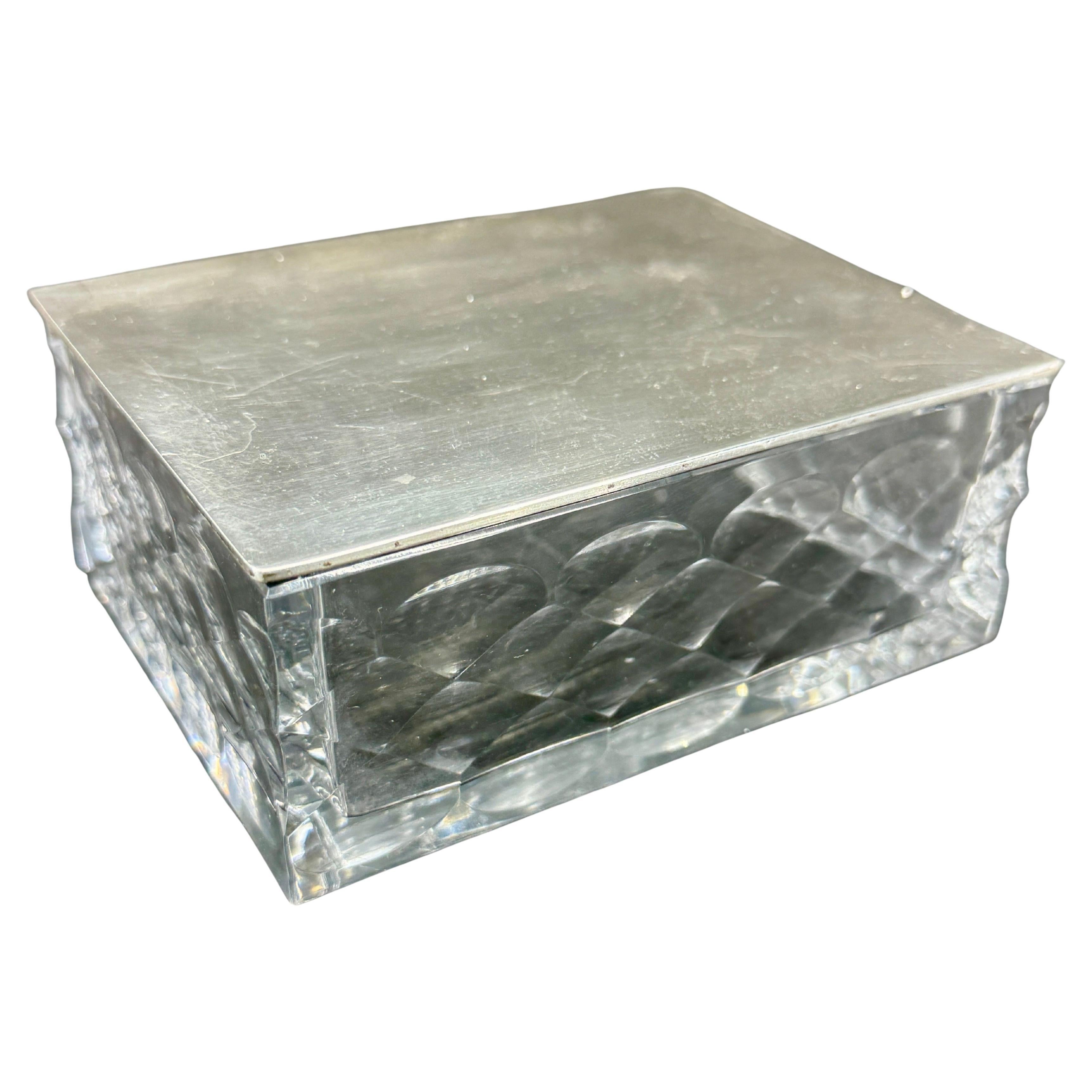 Caja rectangular Hawkes de plata de ley y cristal, años 50