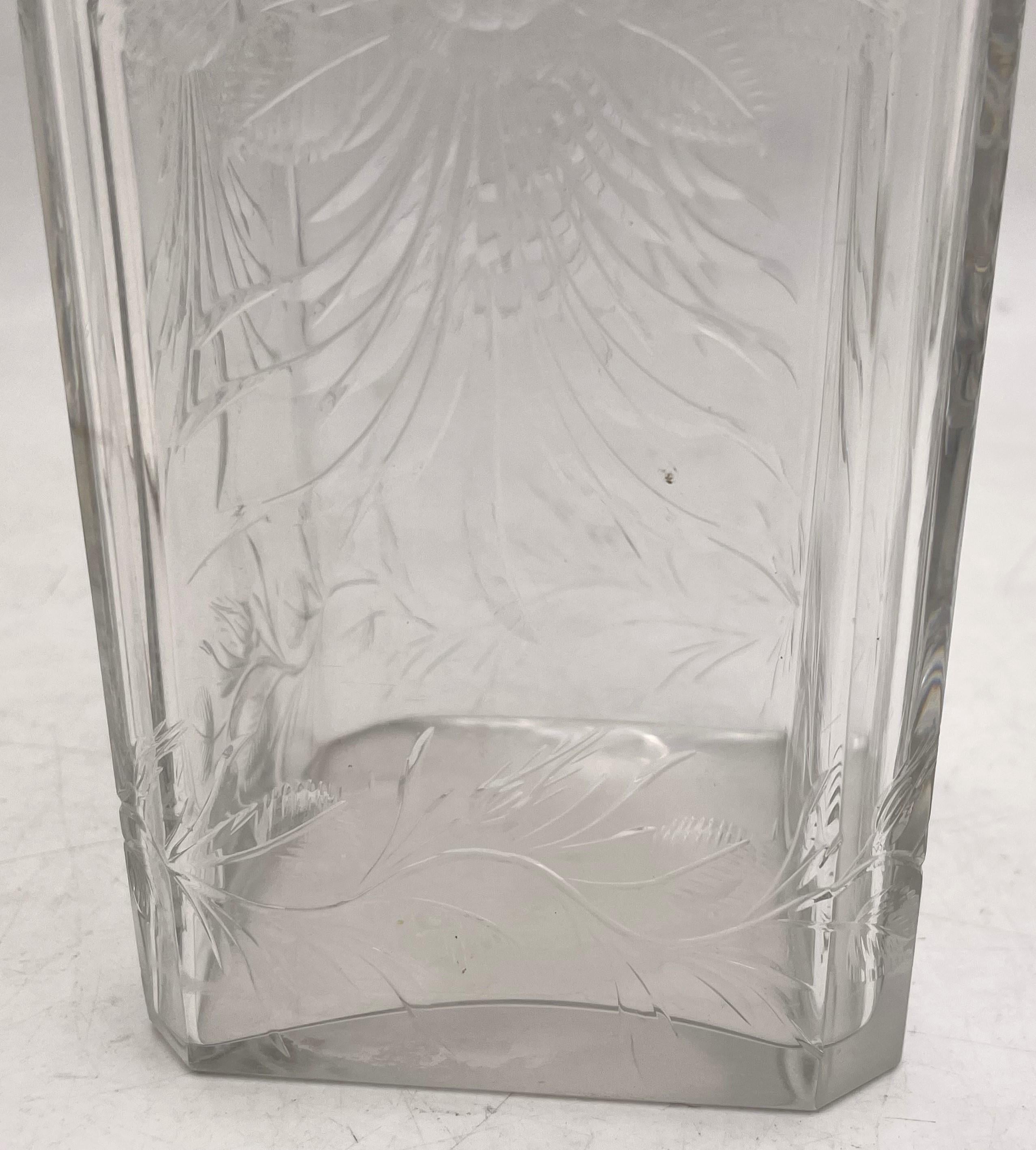 20th Century Hawkes Sterling Silver & Etched Glass Bar Decanter in Art Deco Style For Sale