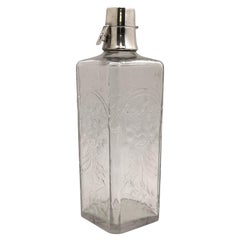 Used Hawkes Sterling Silver & Etched Glass Bar Decanter in Art Deco Style