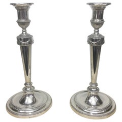 Hawksworth, Eyre & Co. Pair of Empire Silver Plated English Candlesticks