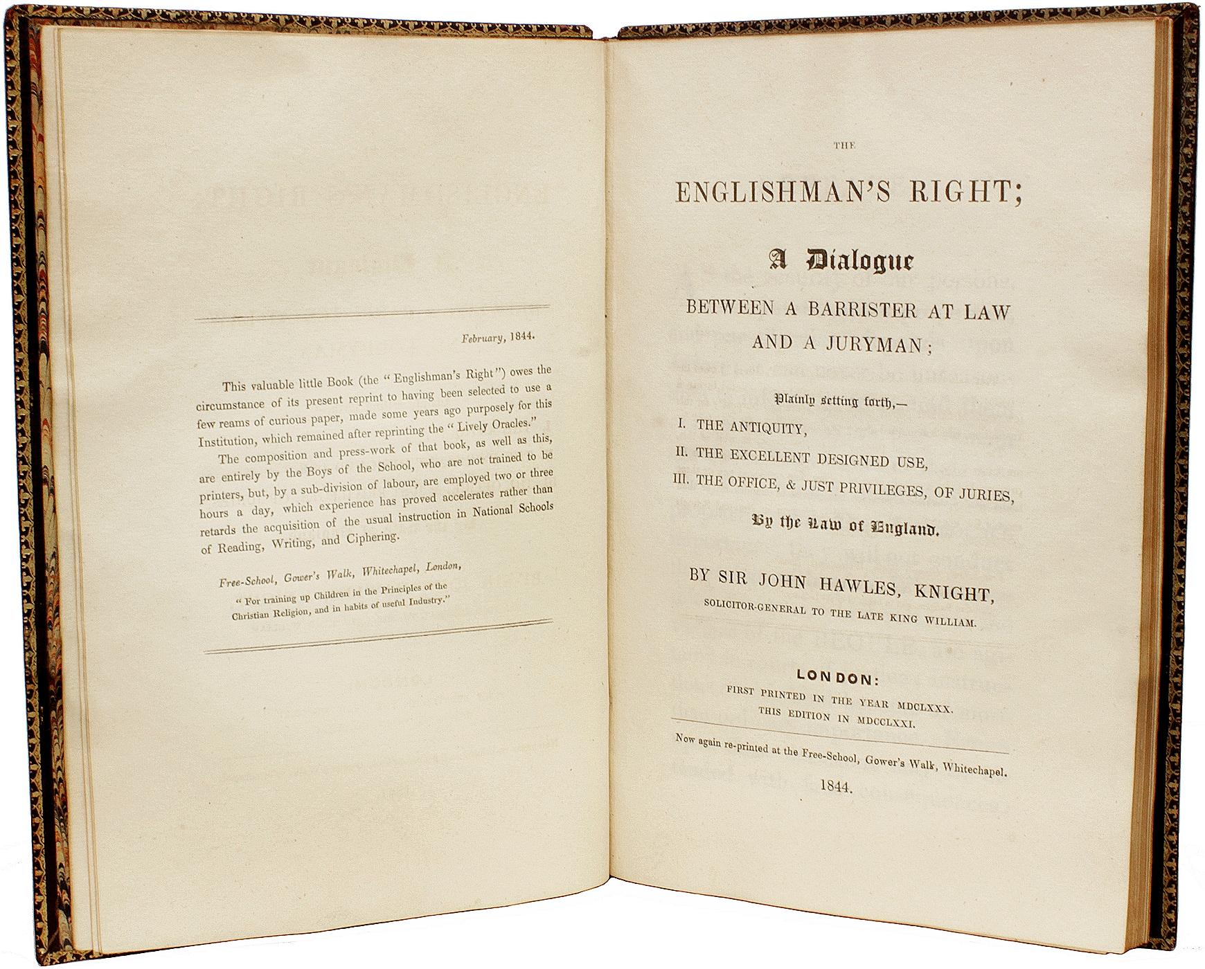 Mid-19th Century HAWLES Englishman's Right A Dialogue between a Barrister at Law & a Juryman 1844 For Sale