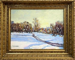 Hawley Nell original American Antique Painting Impressionist winter gold framed