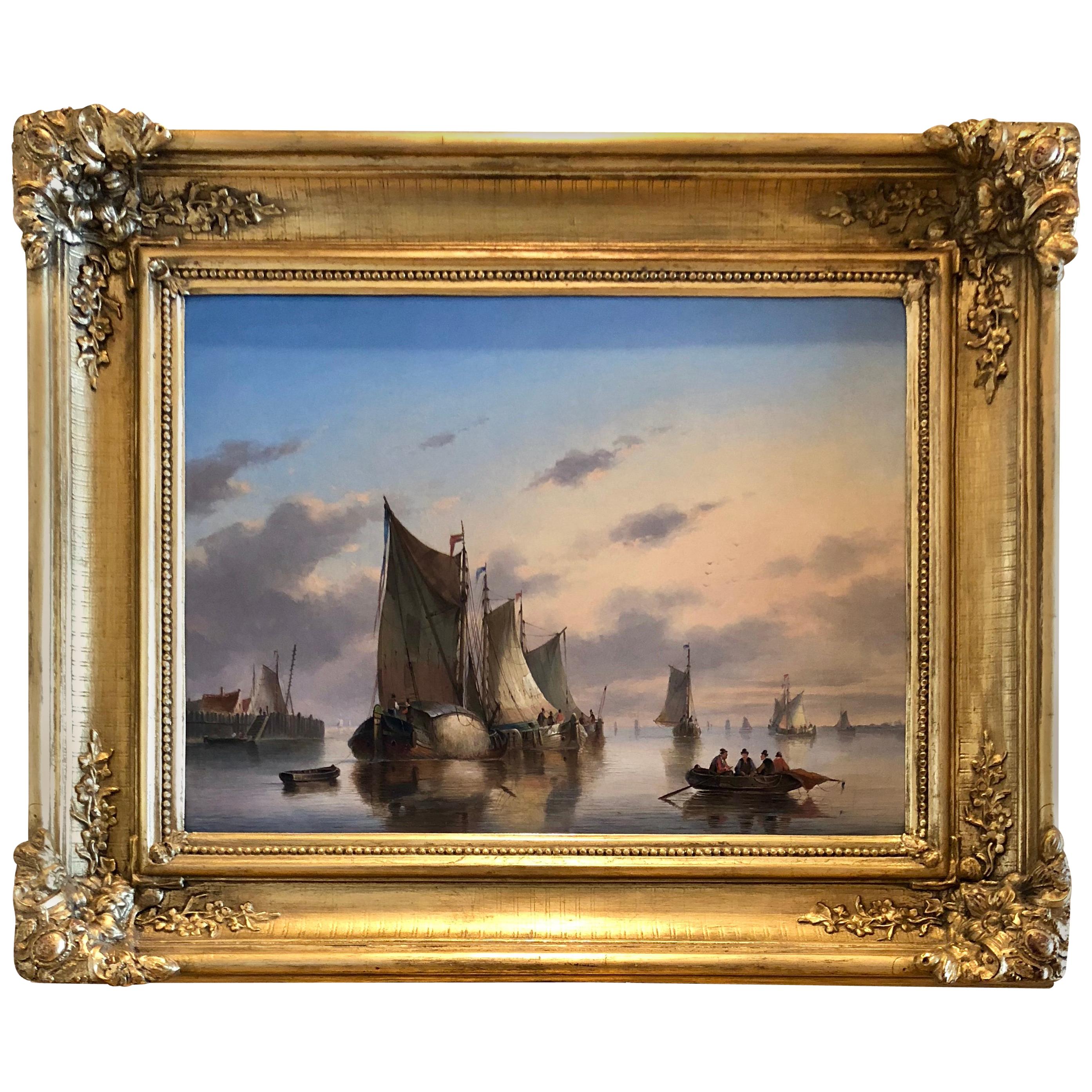 "Hay Barges on Calm Waters" 19th Century Dutch School