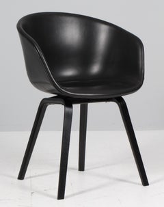 Hay dining chairs model AAC22, Black stained oak and black silk aniline leather