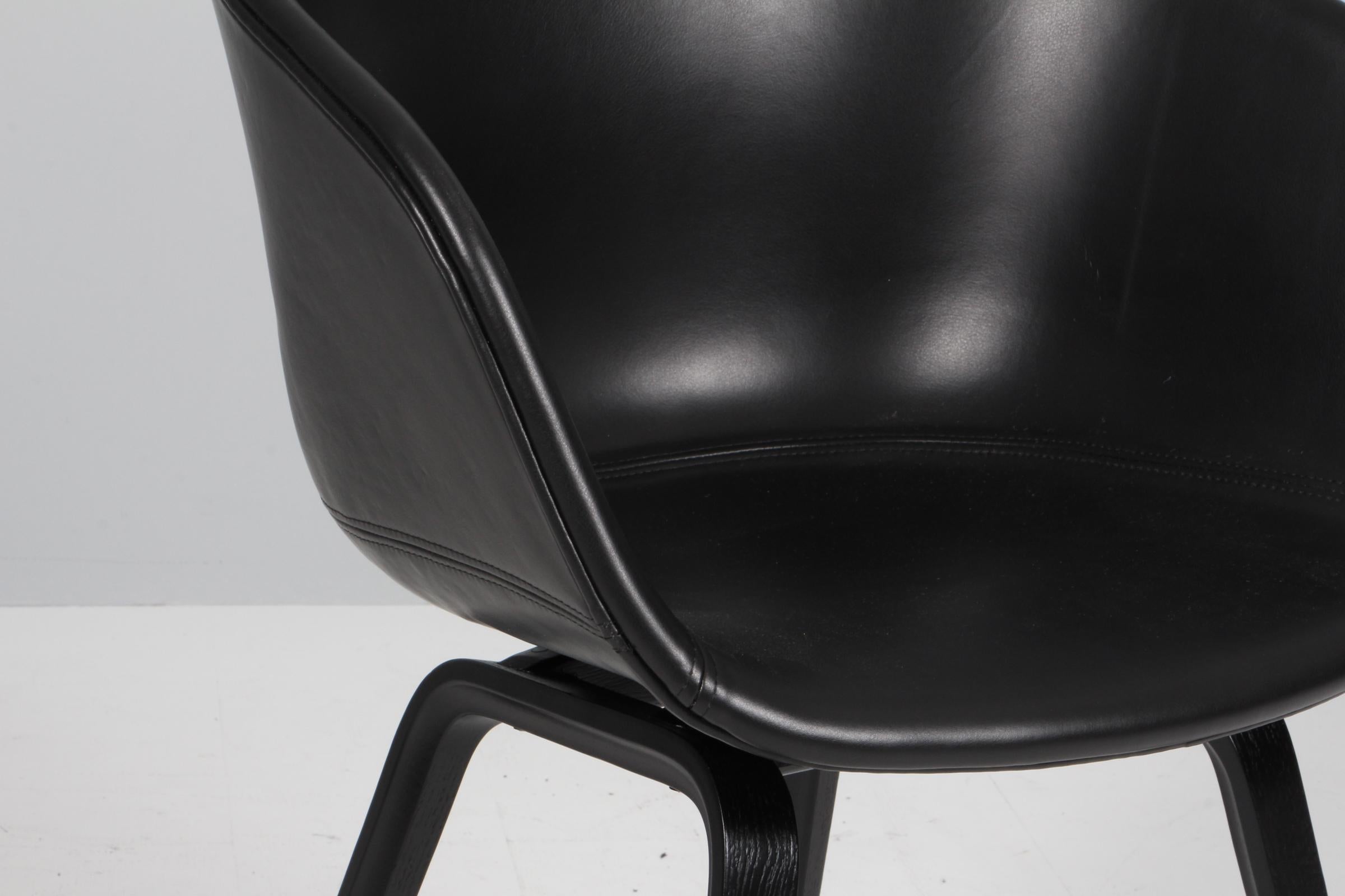 Danish Hay dining chairs model AAC22, Black stained oak and black silk aniline leather For Sale