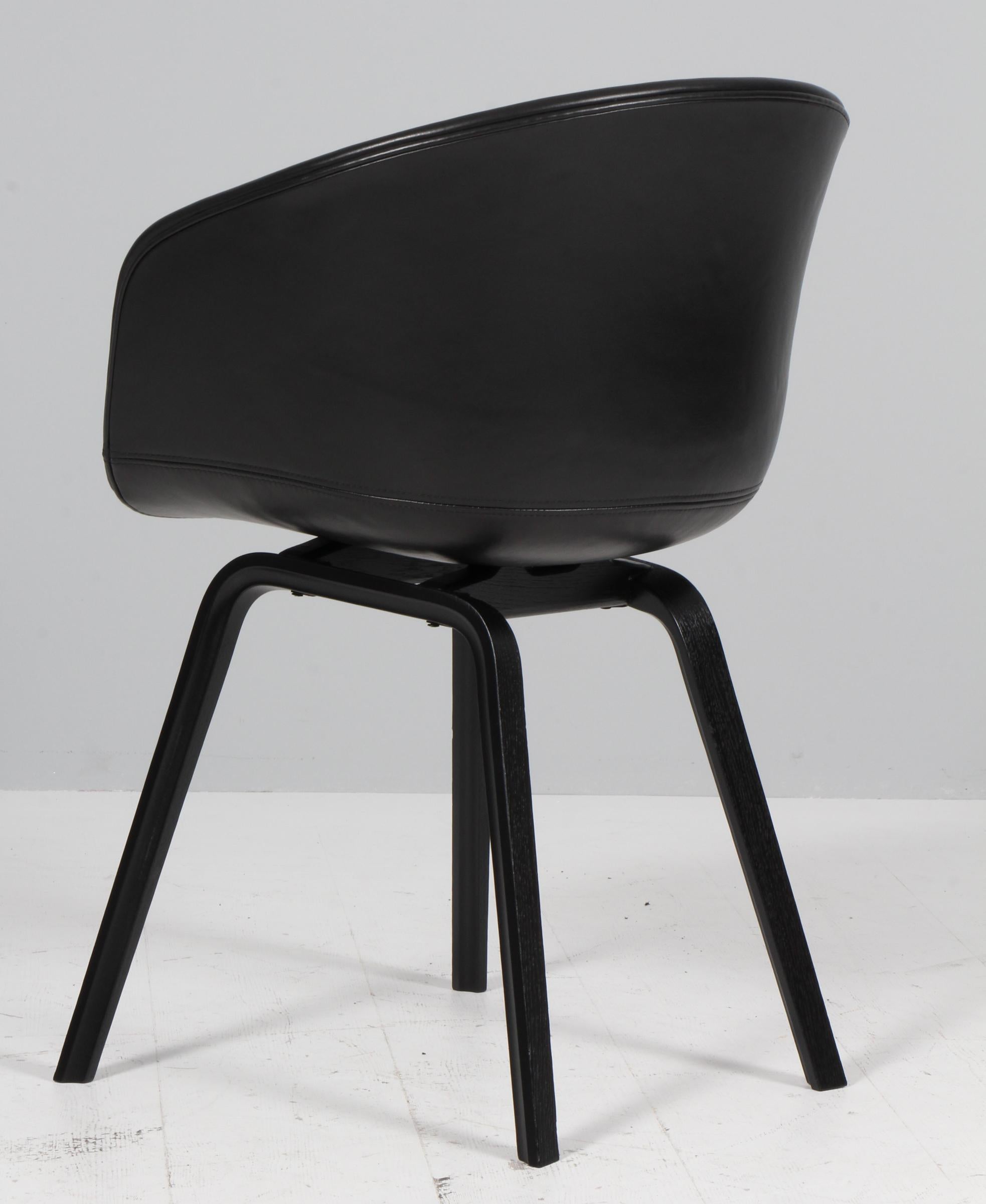 Contemporary Hay dining chairs model AAC22, Black stained oak and black silk aniline leather For Sale