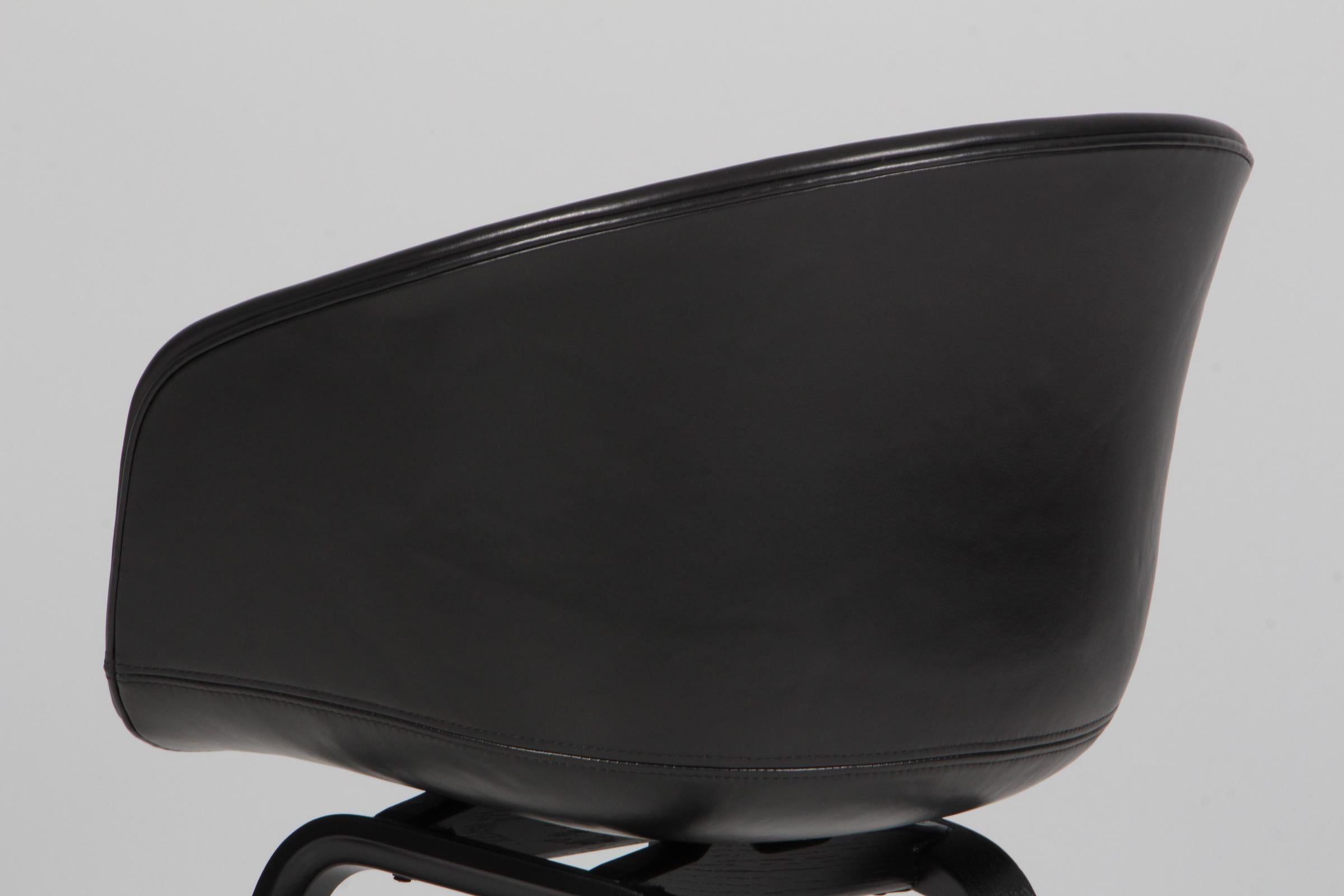 Leather Hay dining chairs model AAC22, Black stained oak and black silk aniline leather For Sale