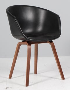 Hay dining chairs model AAC22, Walnut and black silk aniline leather
