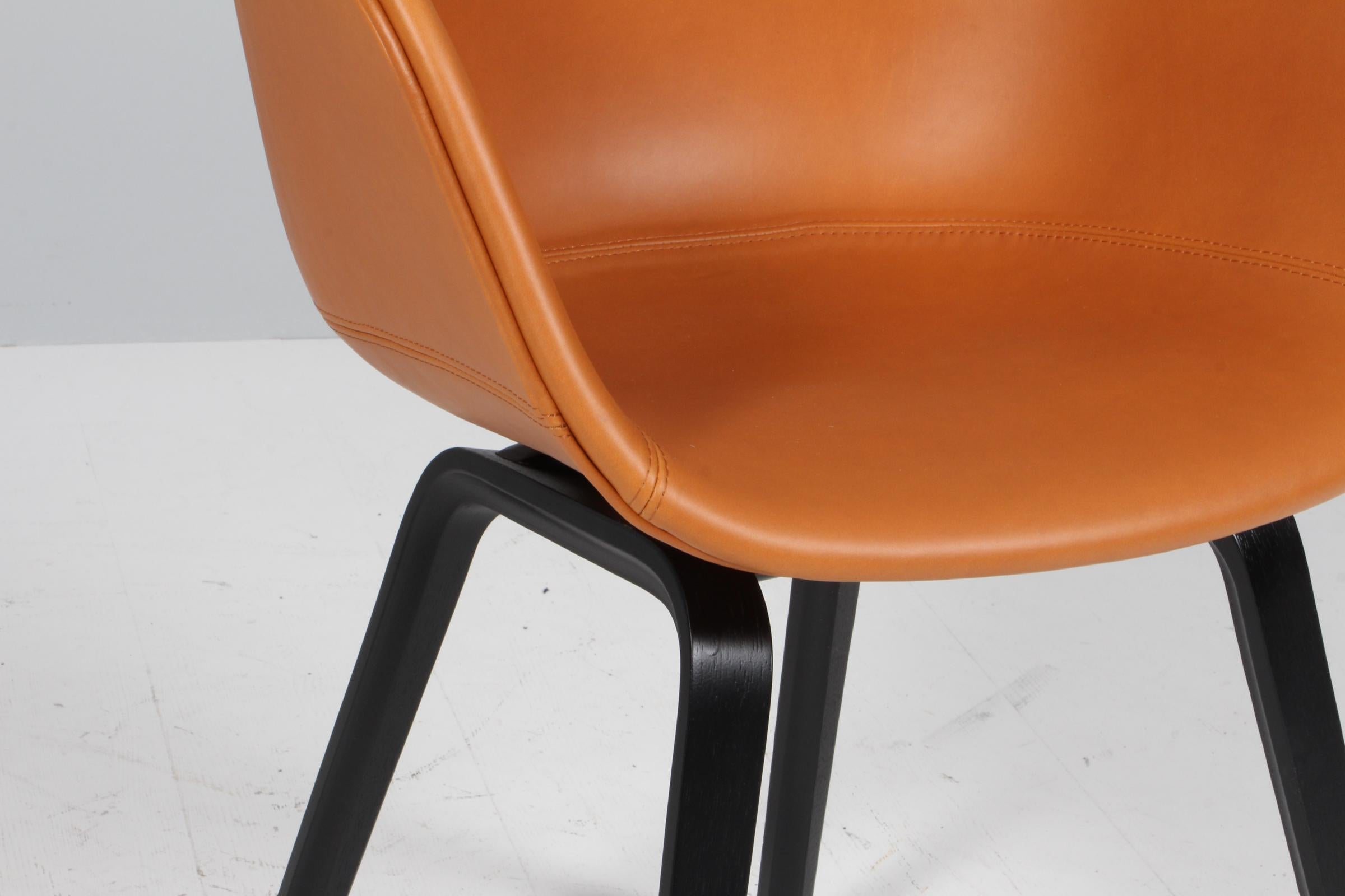 Danish Hay dining chaurs model AAC22, Black stained oak and cognac silk aniline leather For Sale