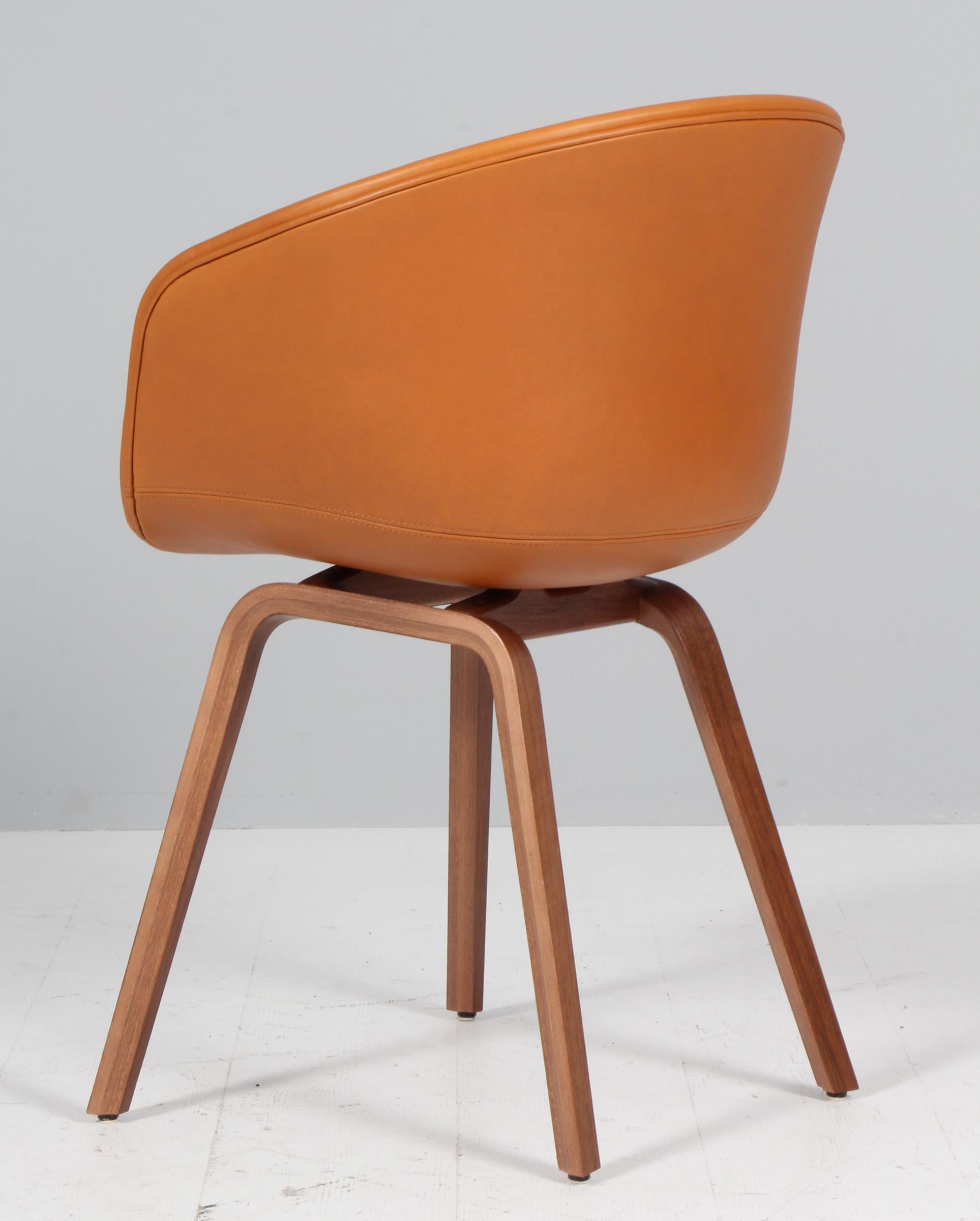 Contemporary Hay dining chaurs model AAC22, walnut and cognac silk aniline leather For Sale