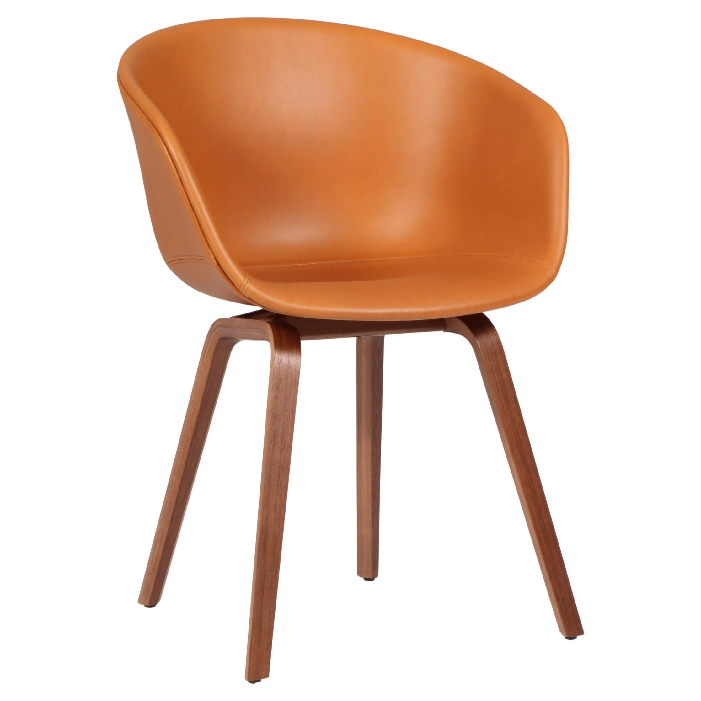 Hay dining chaurs model AAC22, walnut and cognac silk aniline leather