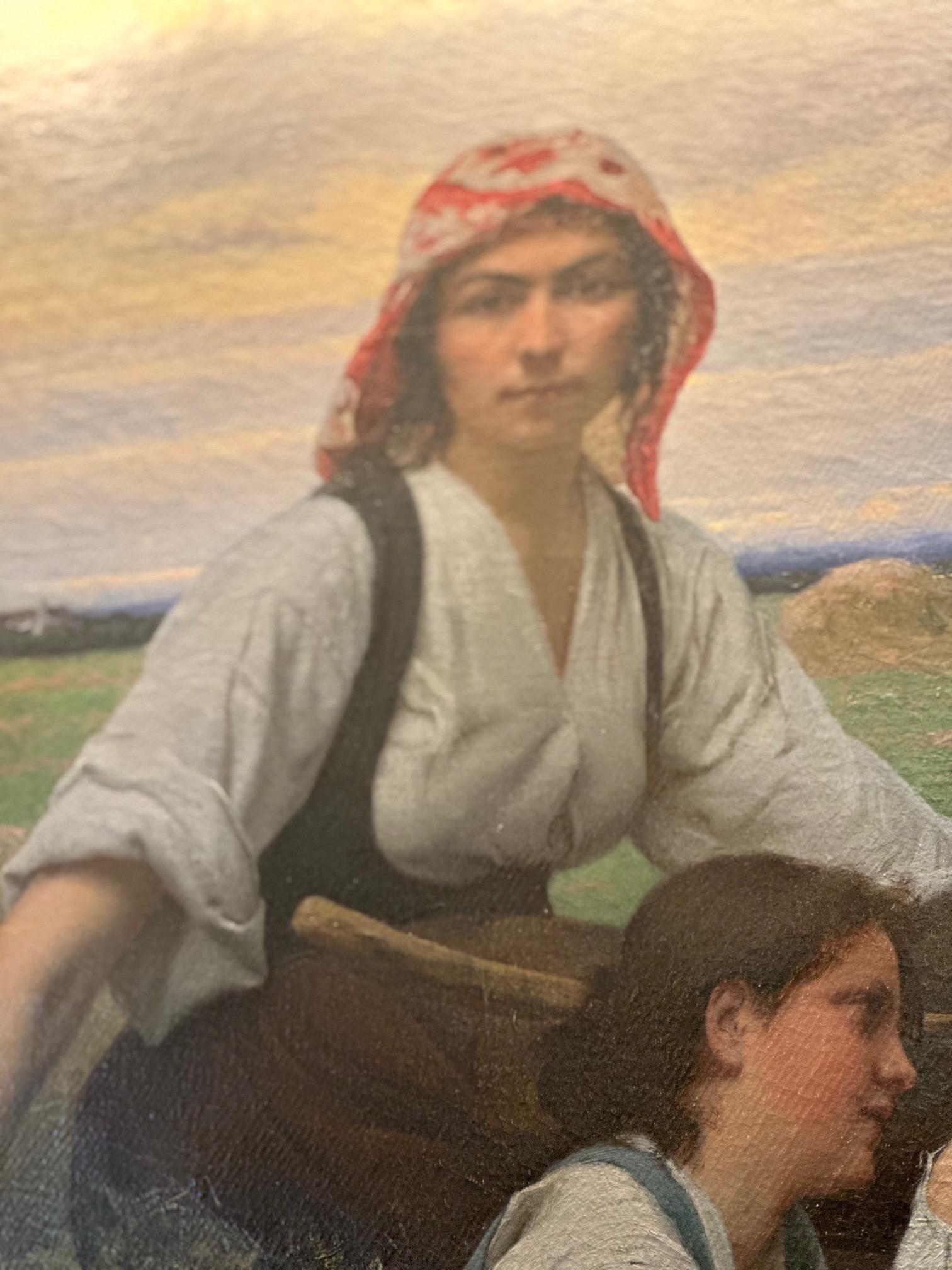 Hay Gatherer at Rest in the Field by Francois Alfred Delobbe 1881 Oil on Canvas 1