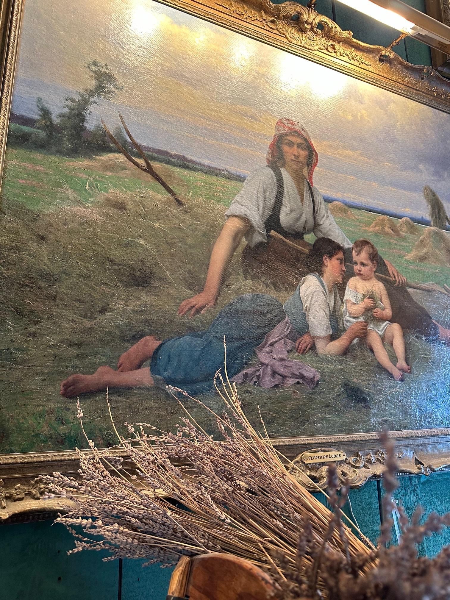 Hay Gatherer at Rest in the Field by Francois Alfred Delobbe 1881 Oil on Canvas 4