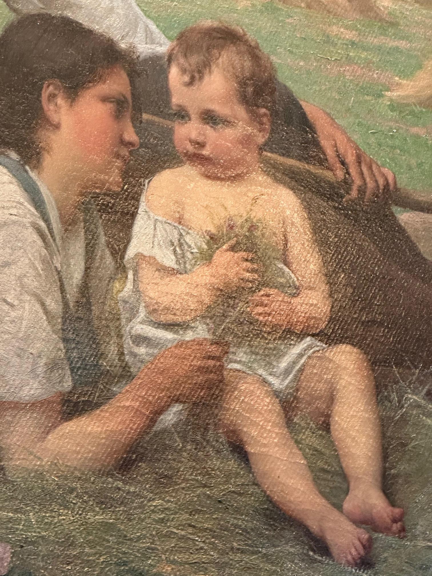 Hay Gatherer at Rest in the Field by Francois Alfred Delobbe 1881 Oil on Canvas 6