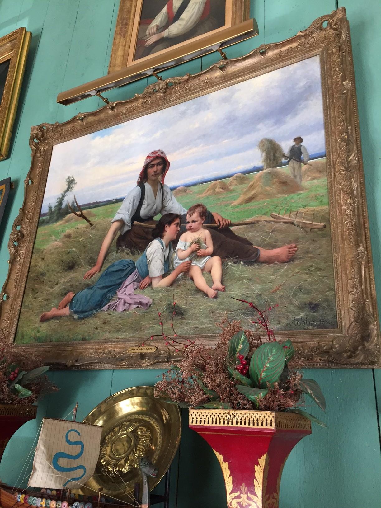 Hay Gatherer at Rest in the Field by Francois Alfred Delobbe 1881 Oil on Canvas In Good Condition In West Hollywood, CA