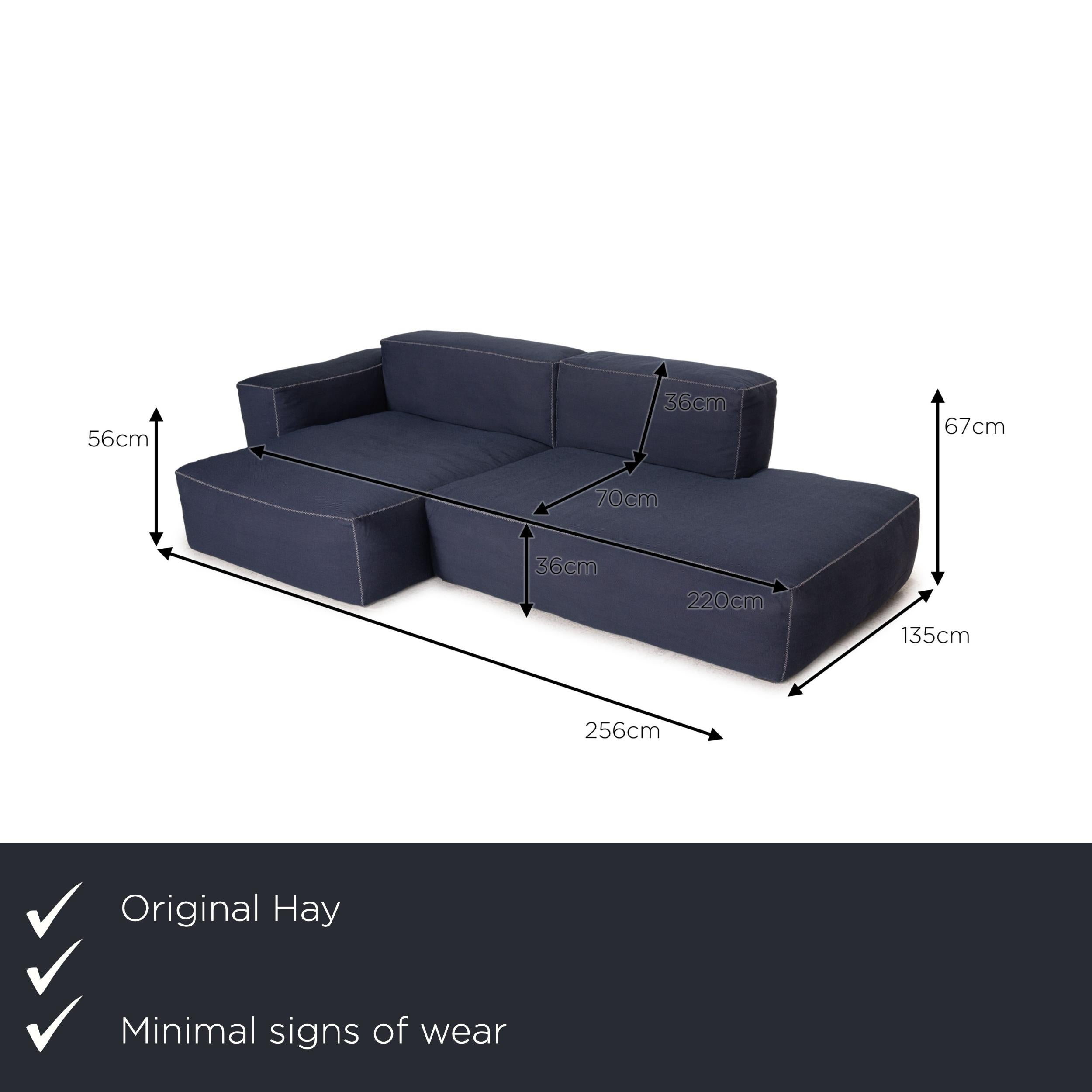 We present to you a Hay Mags fabric sofa blue corner sofa couch.

Product measurements in centimeters:

depth: 135
width: 256
height: 67
seat height: 36
rest height: 56
seat depth: 70
seat width: 220
back height: 36.

 