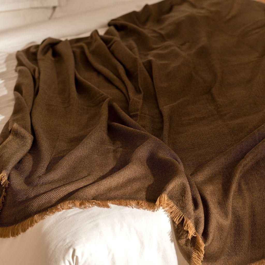 Nepalese Hay Merino Handloom Soft Throw / Blanket In Warm Shades of Earthy Brown  For Sale