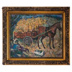 Vintage Hay Wagon Modernism Painting By Mello Junior, 20th Century