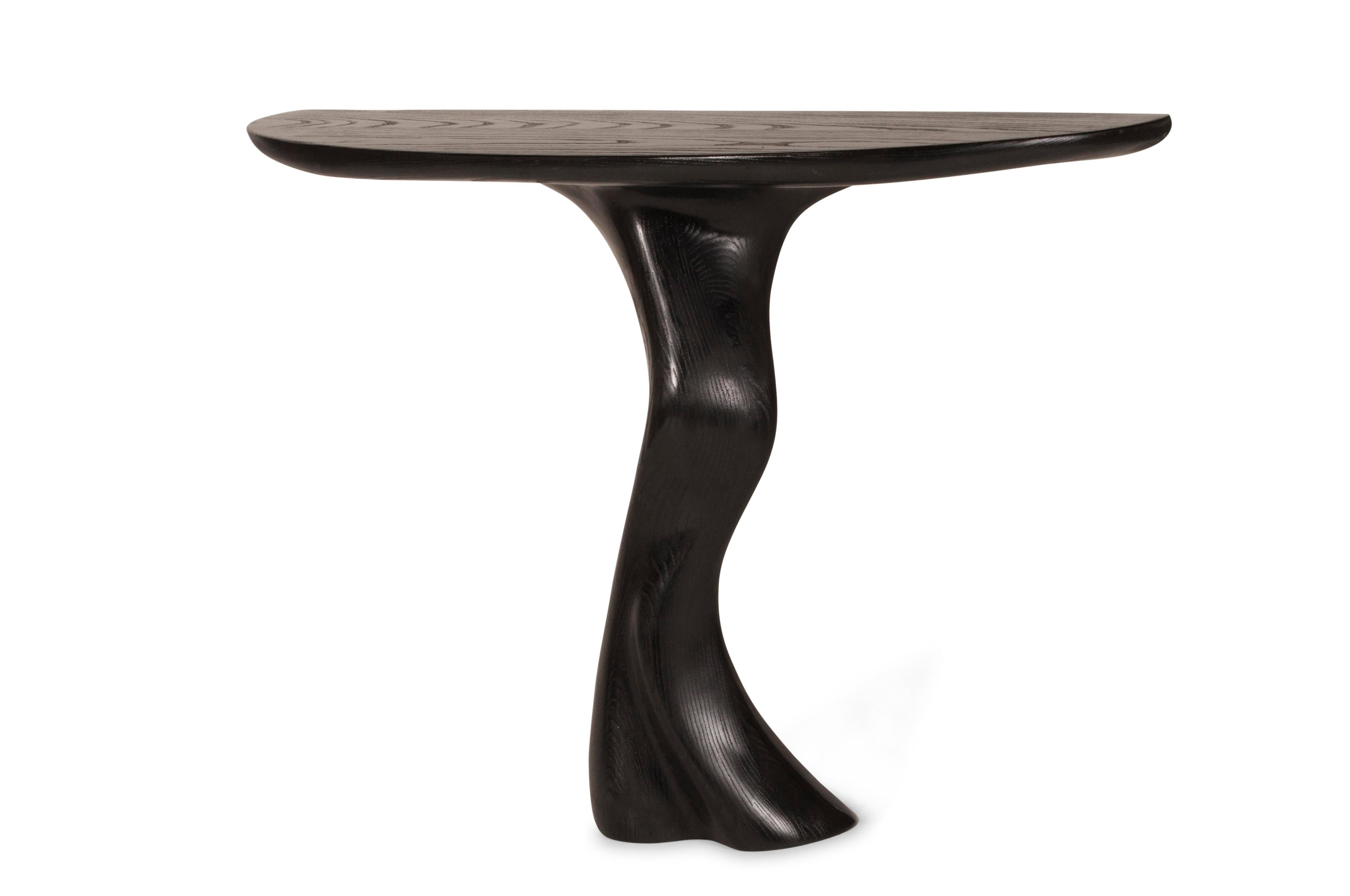 Organic Modern Haya Console Table, Solid Wood, Ebony Stained, Wall Mounted For Sale