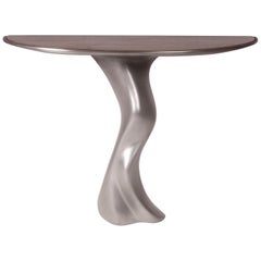 Amorph Haya Console Table Stainless Steel Finish with Walnut Top Wall Mount