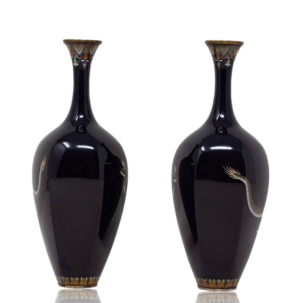 Hayashi School Cloisonné Vase Pair, Meiji Period with Tomobako For Sale 1