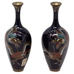 Hayashi School Cloisonné Vase Pair, Meiji Period with Tomobako