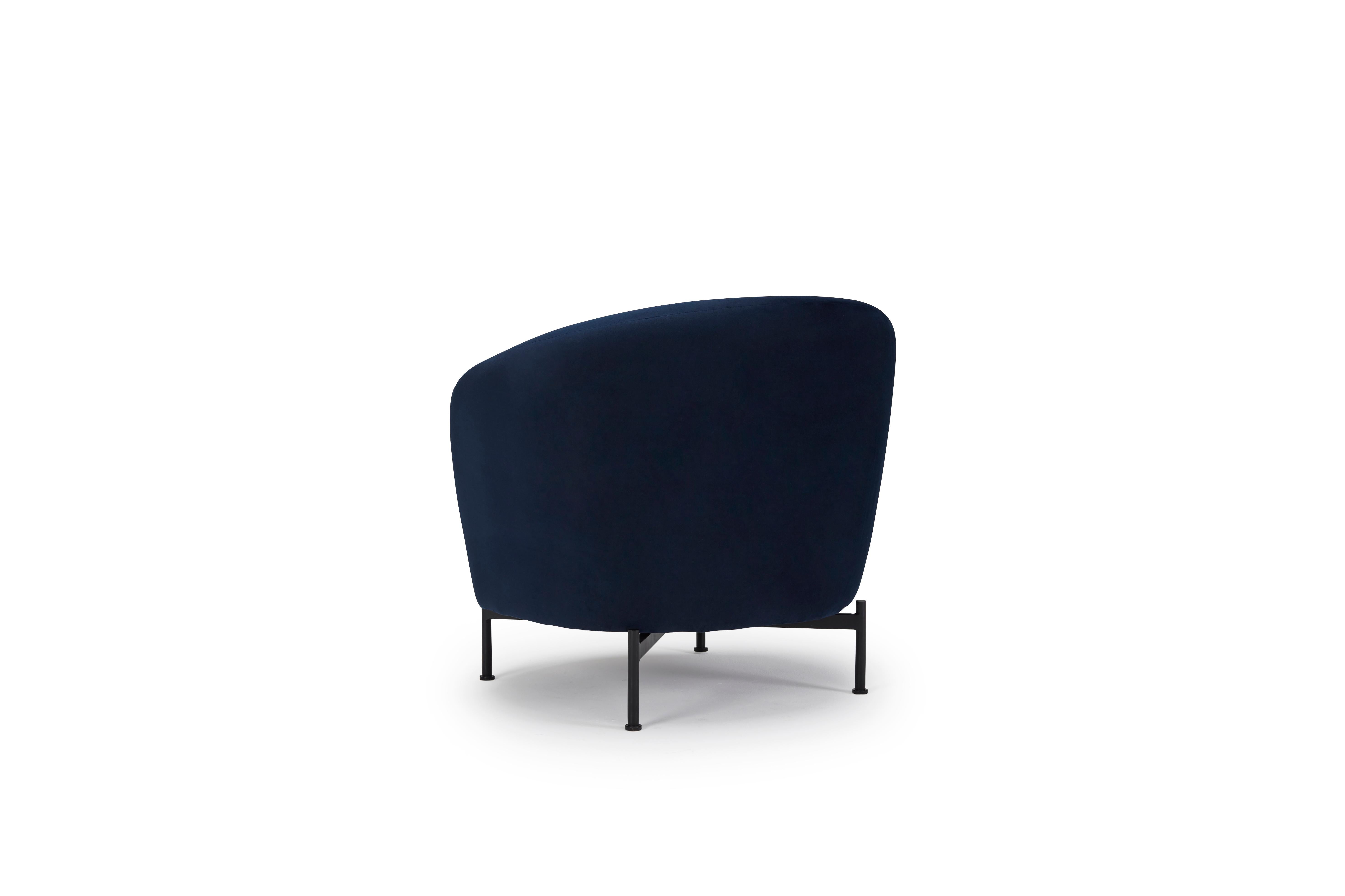 Modern Hayche Glover Armchair - Metal XBase - Blue, UK, Made to Order For Sale