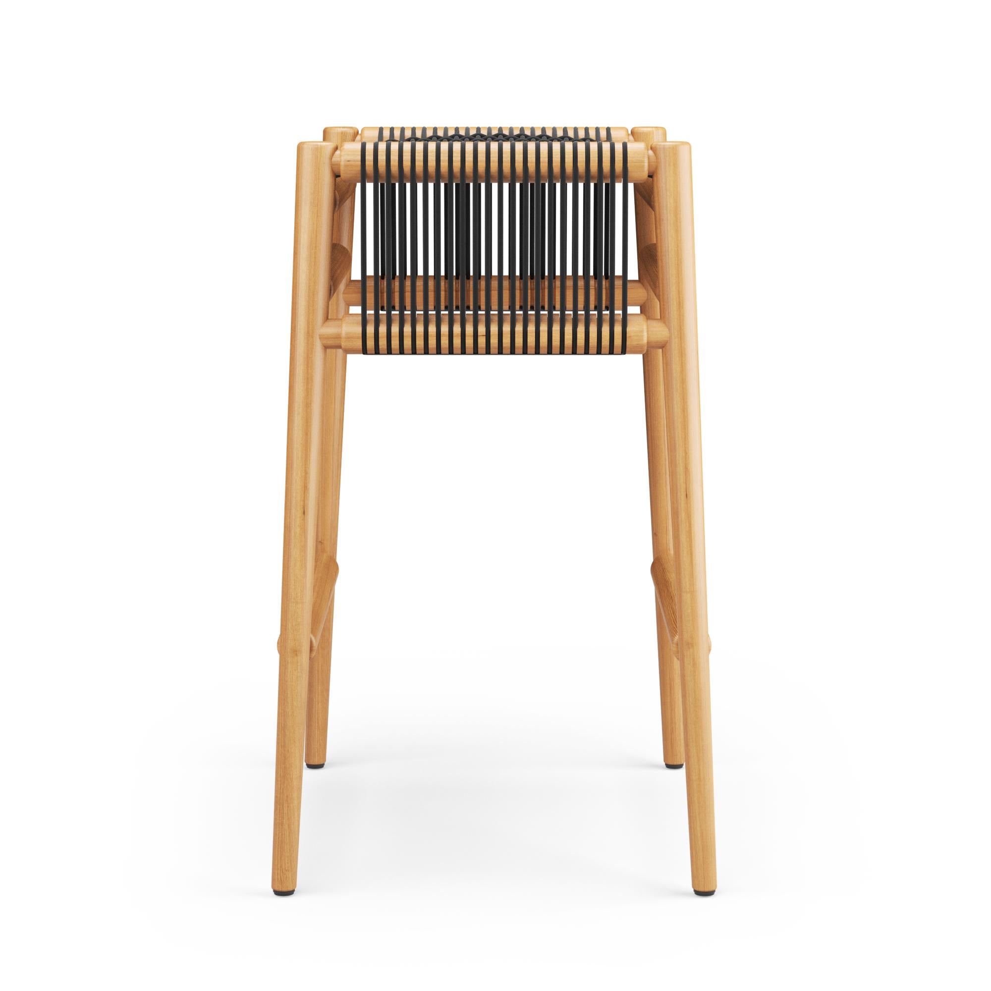 Mexican Hayche Loom Bar Stool - Oak & Black, UK, Made to Order For Sale