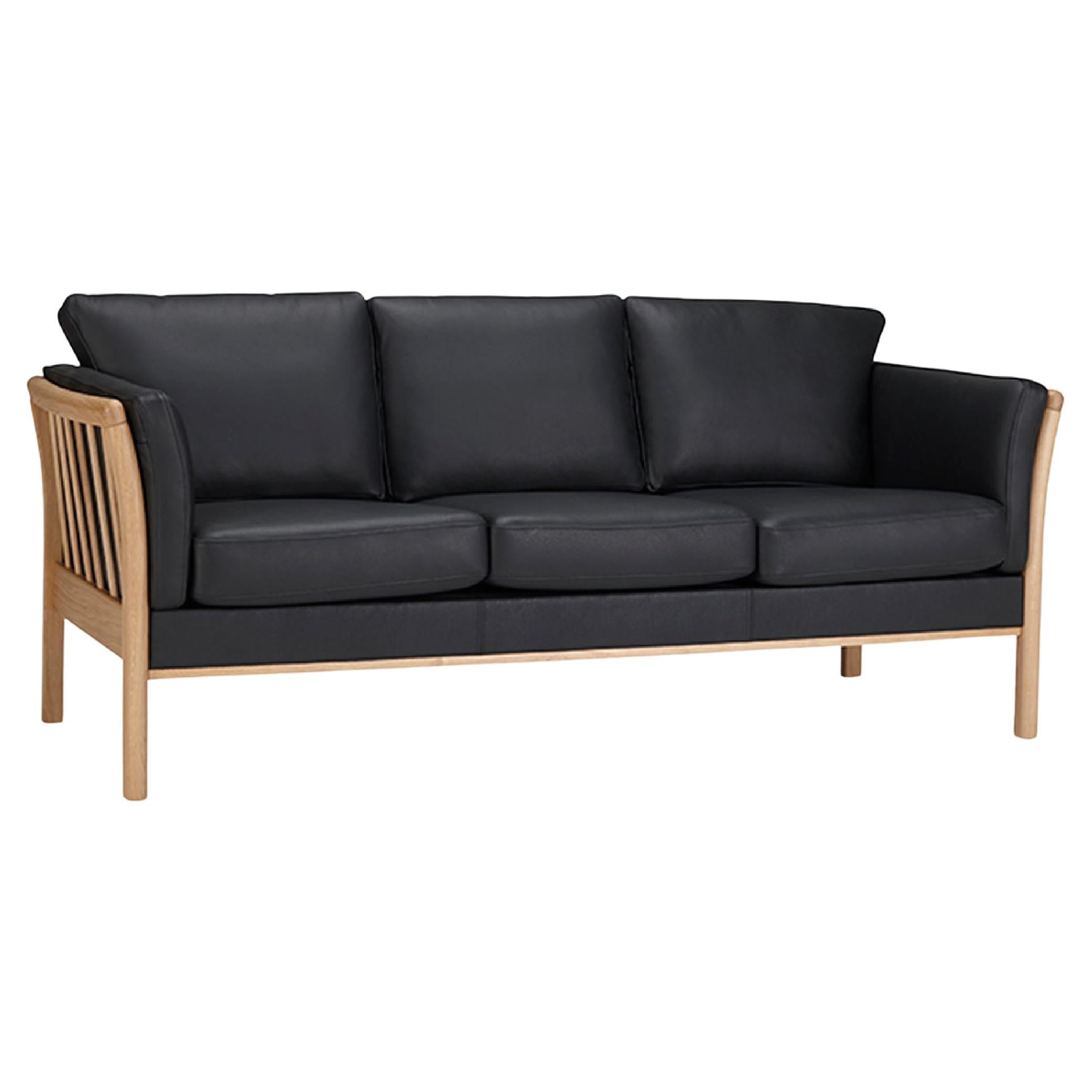 Hayche Oscar 3 Seater Sofa - Black leather, UK, Made to Order For Sale