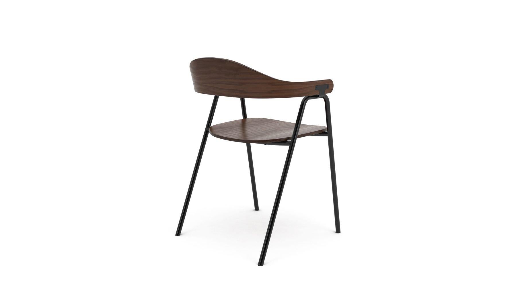 Modern Hayche Otto Chair, Walnut Plywood and Black Steel Frame, UK, In Stock For Sale